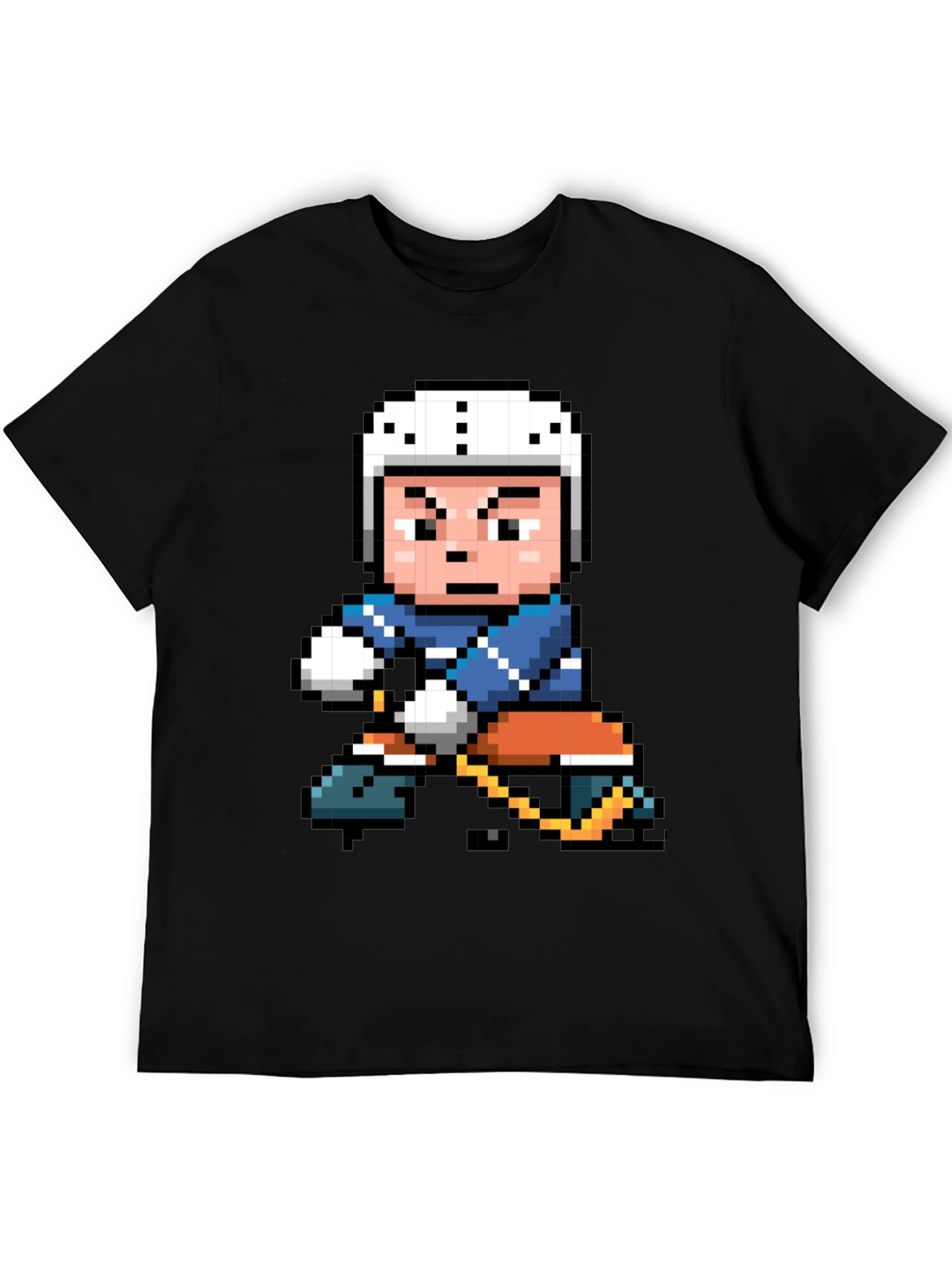 Black Retro Pixel Hockey Player Graphic T-Shirt view 5