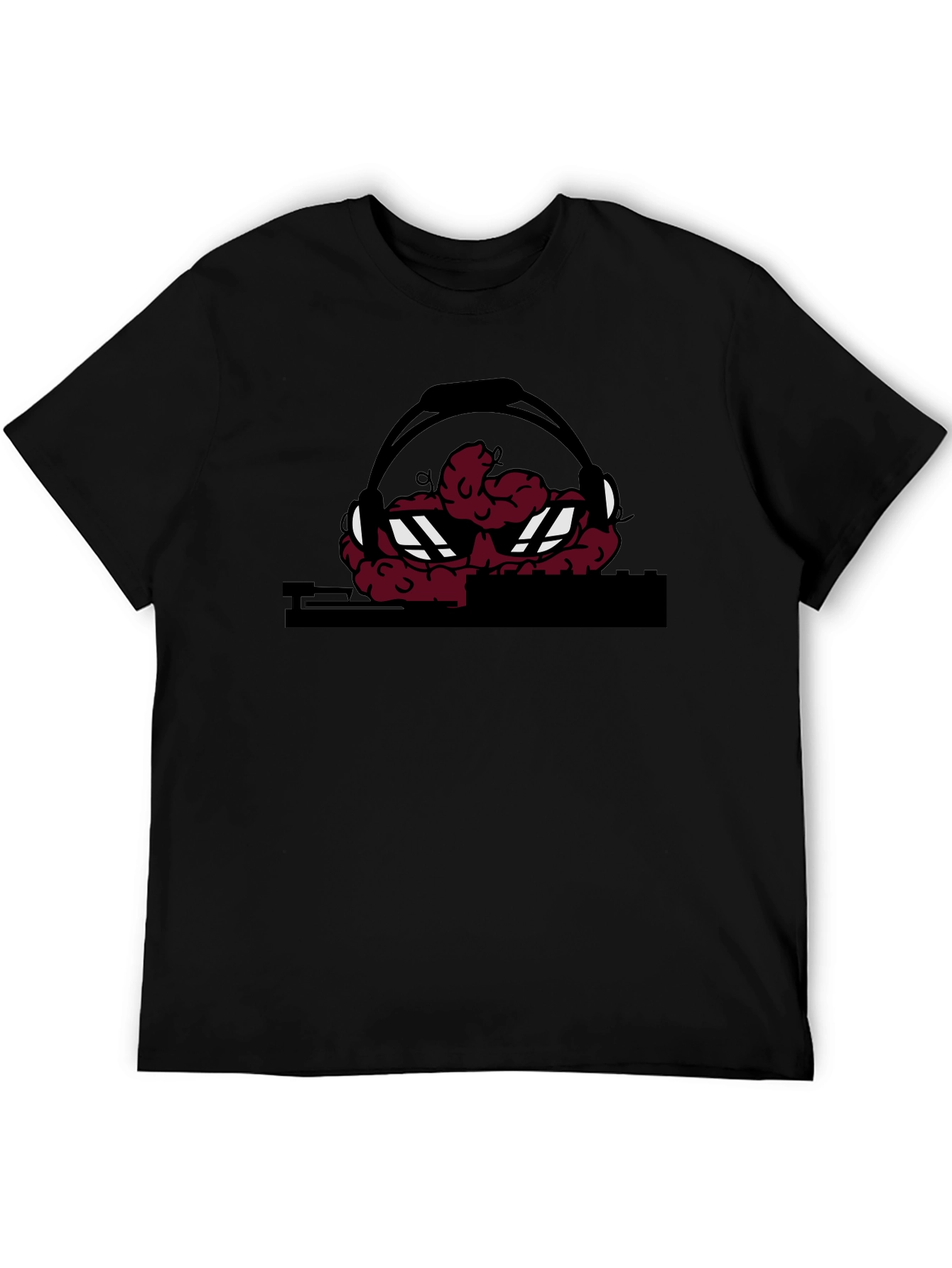 Black DJ Brain Graphic T-Shirt - Unique Design view 5