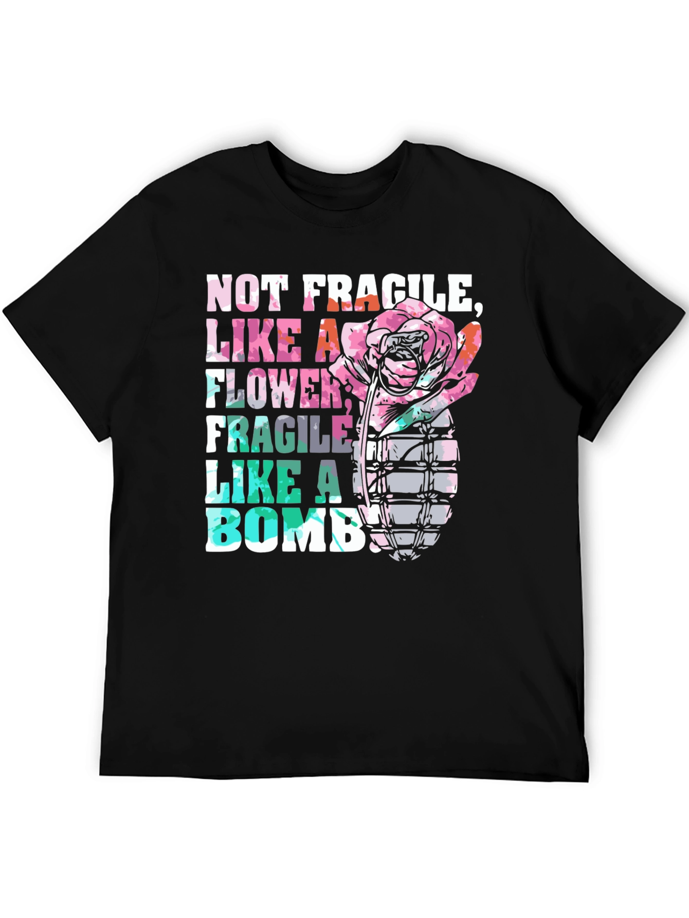 Black Not Fragile Like a Flower Bomb Graphic Tee view 5