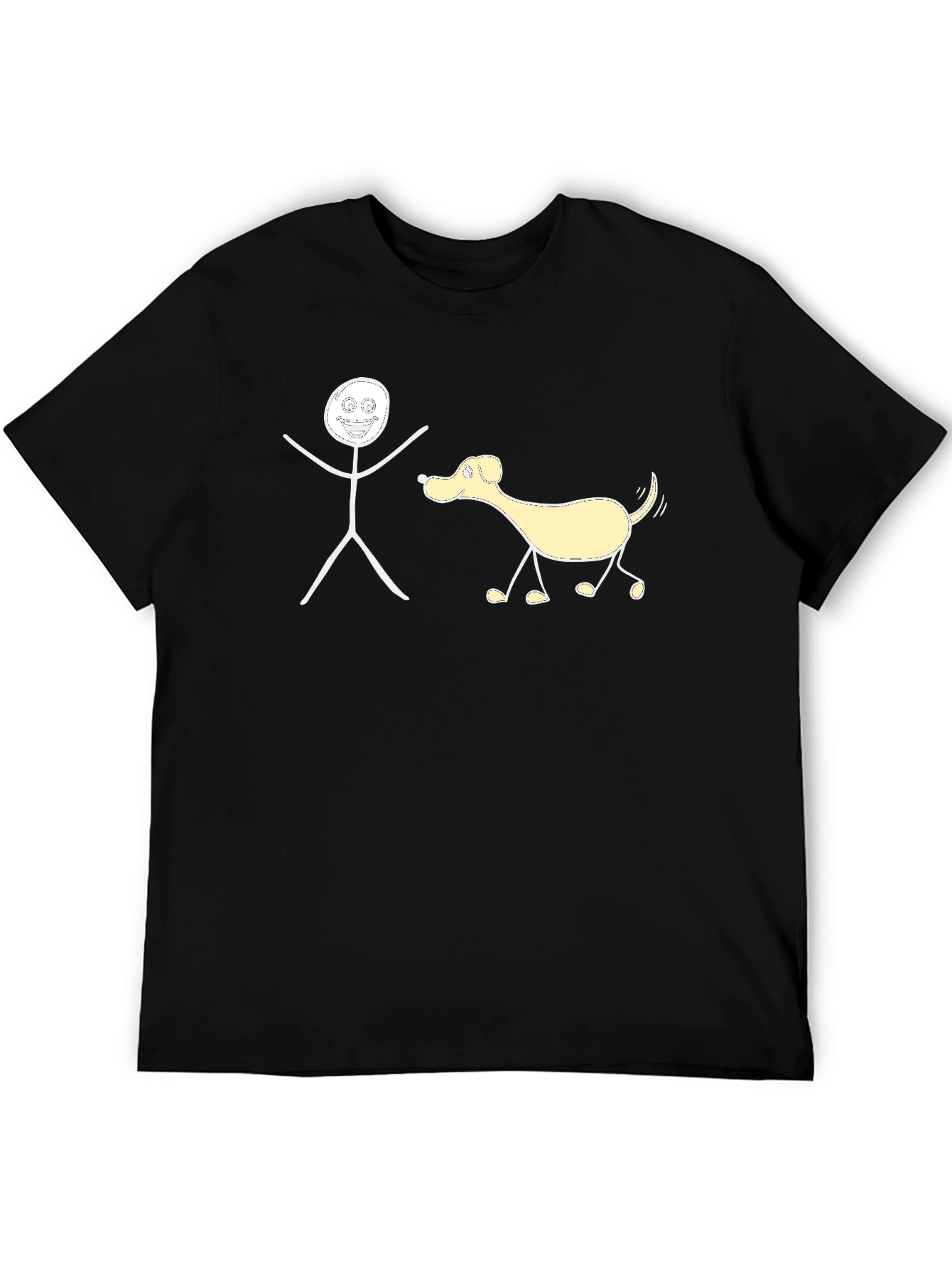 Black Funny Stick Figure Dog Walker T-Shirt view 5