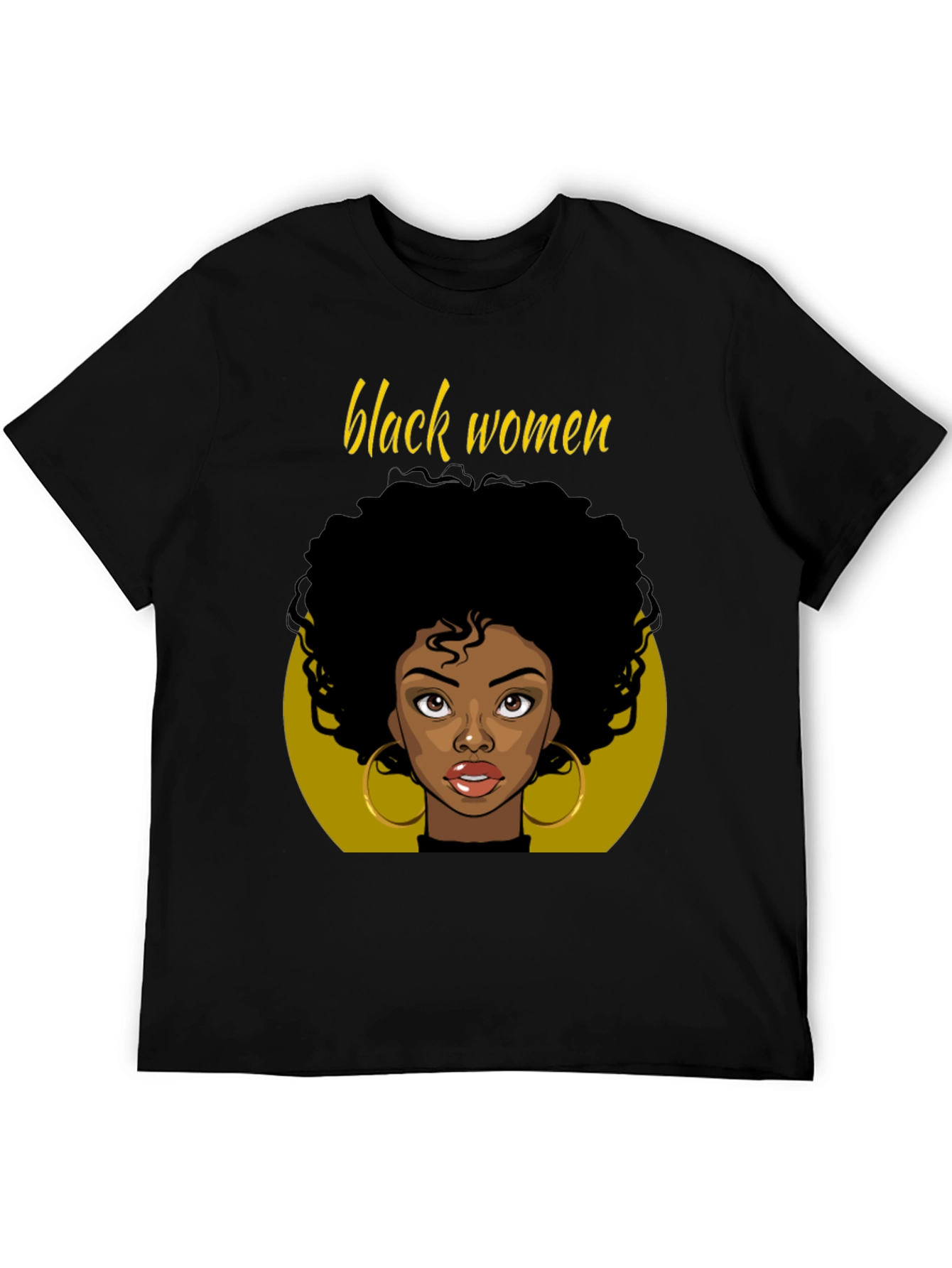 Black Black Women Graphic Tee - Afro Hair, Gold Earrings view 5
