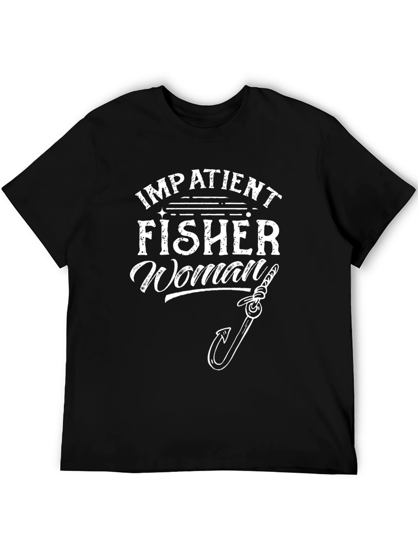 Black Impatient Fisher Woman Graphic T-Shirt view 5