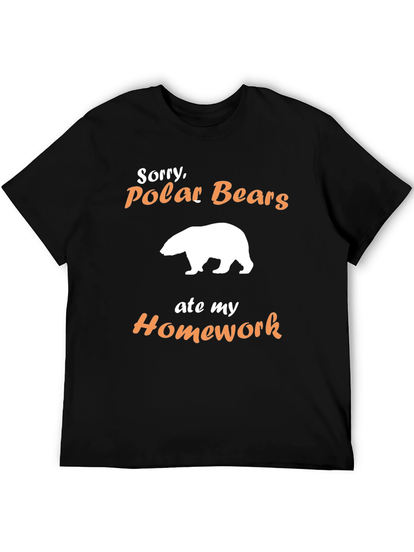 Black Funny Polar Bear Homework T-Shirt view 5