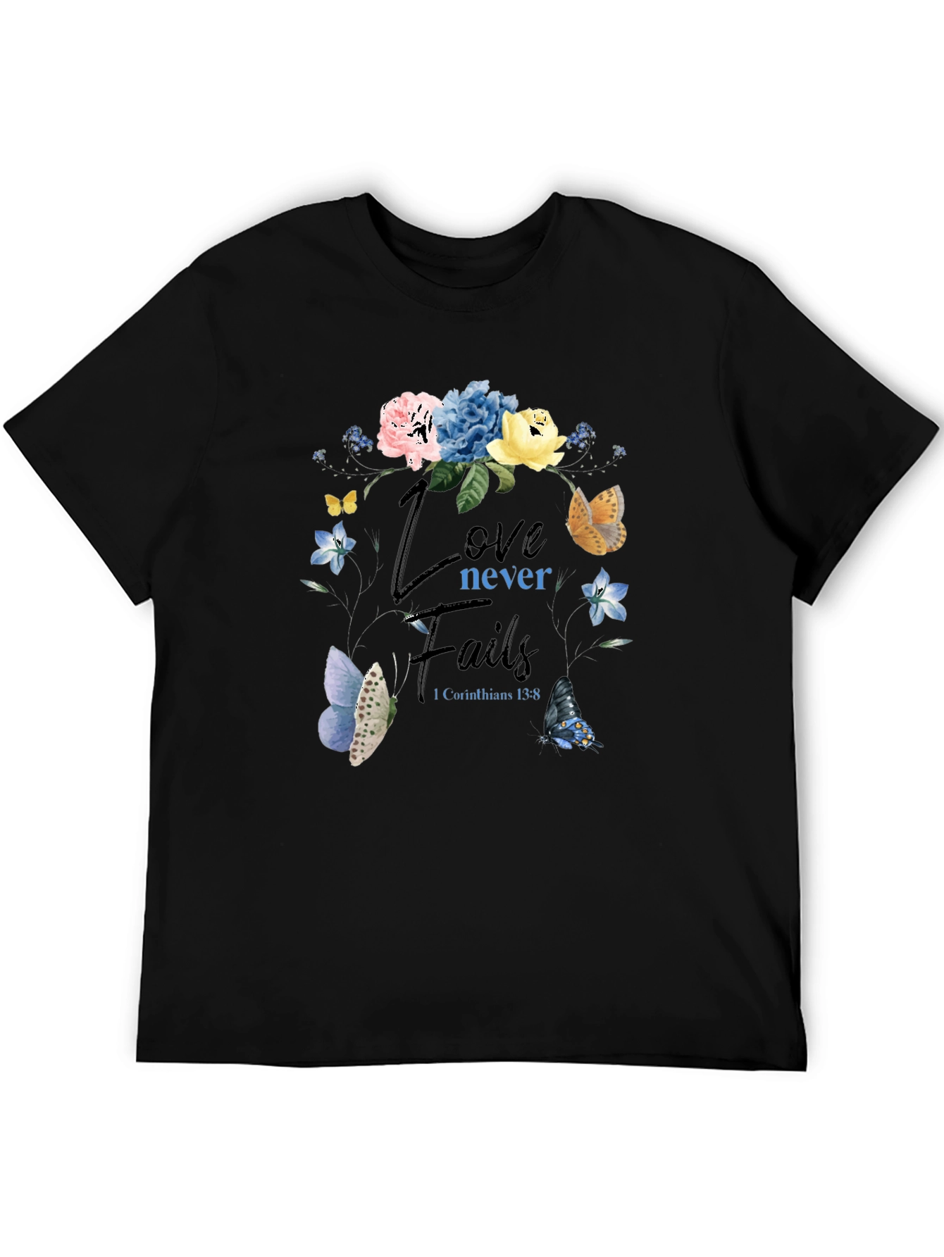 Black Love Never Fails Floral Butterfly T-Shirt view 5