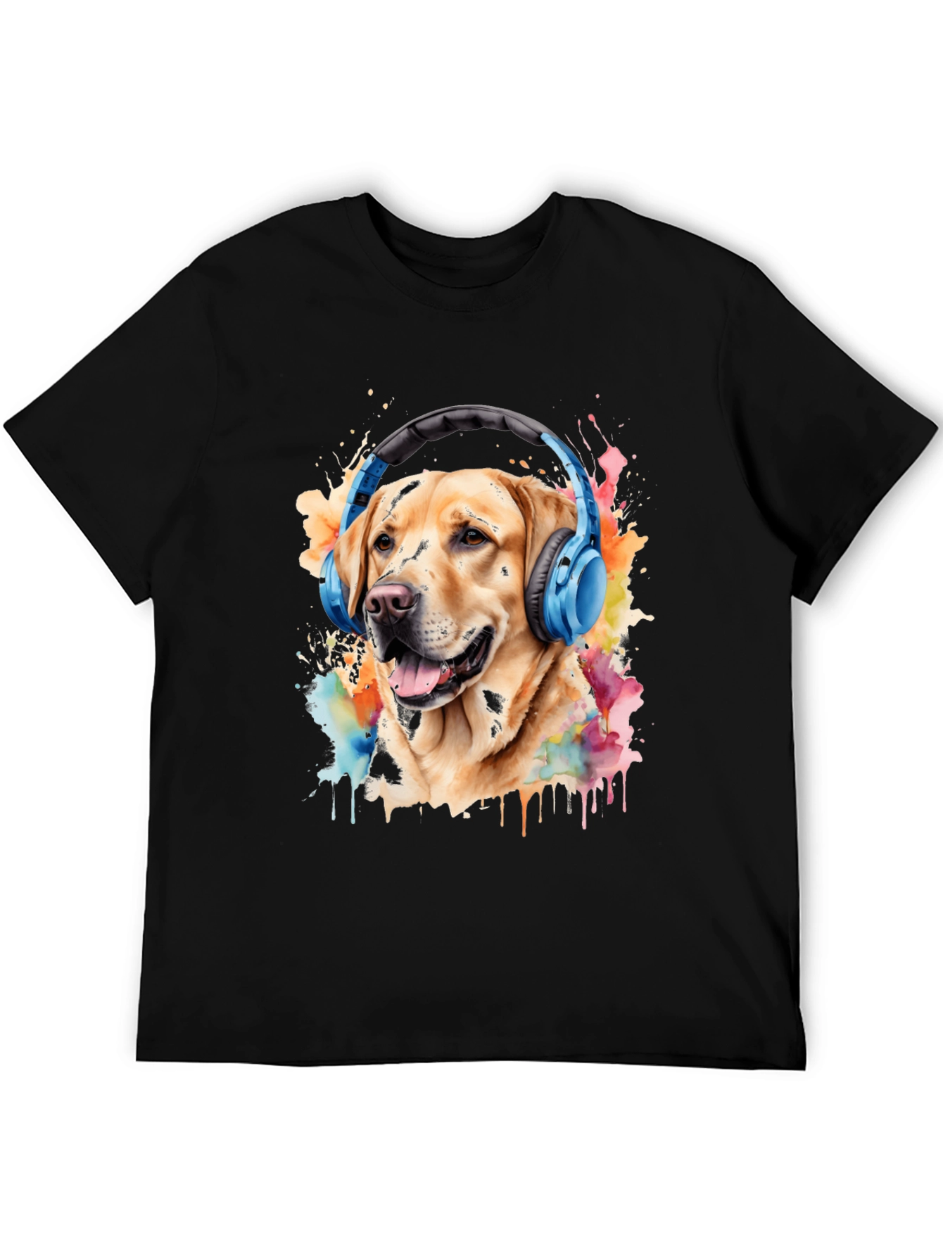 Black Dog with Headphones Graphic Tee - Men's Black T-Shirt view 5