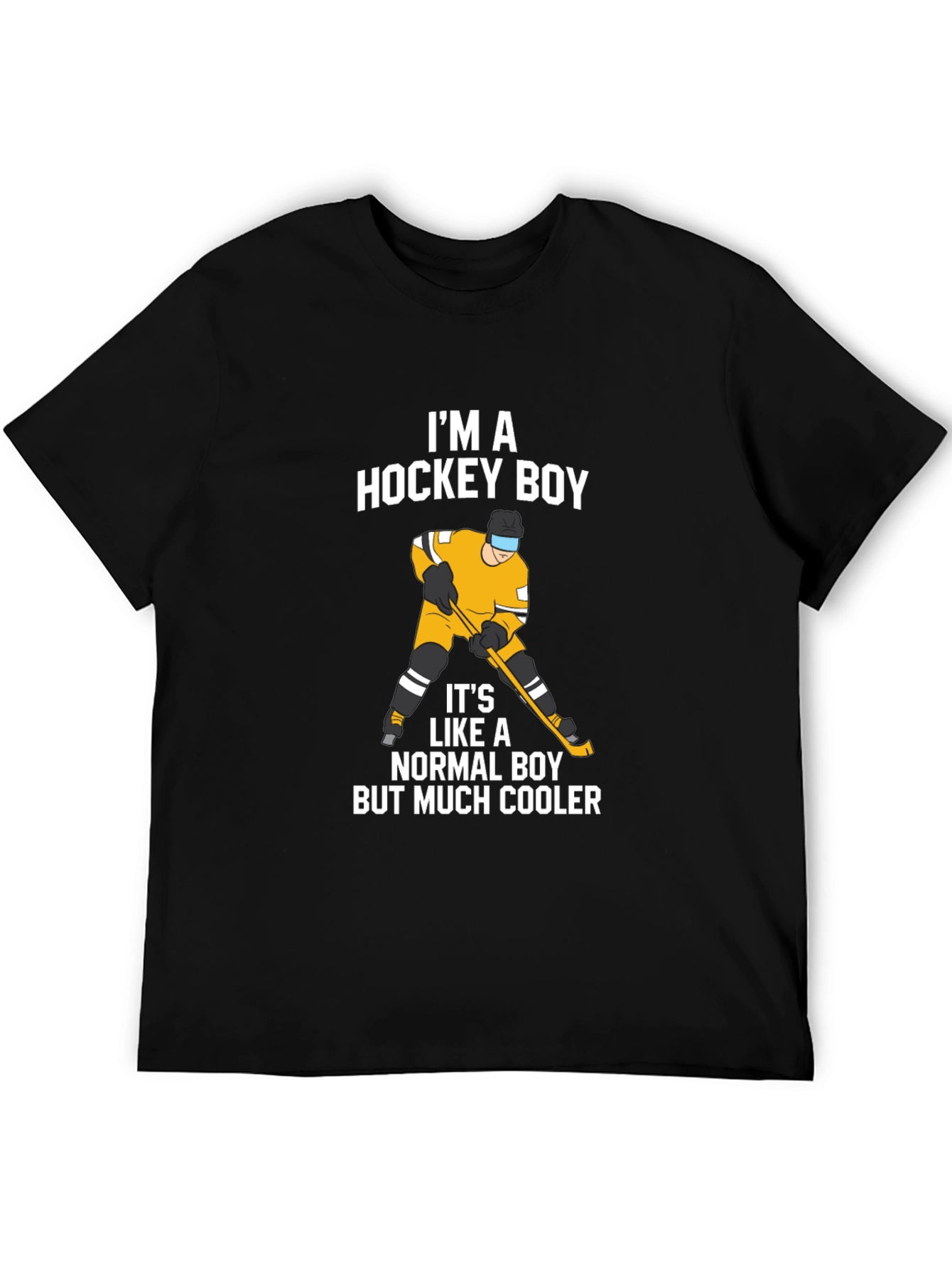Black I'm A Hockey Boy T-Shirt - Black Cotton Tee view 5