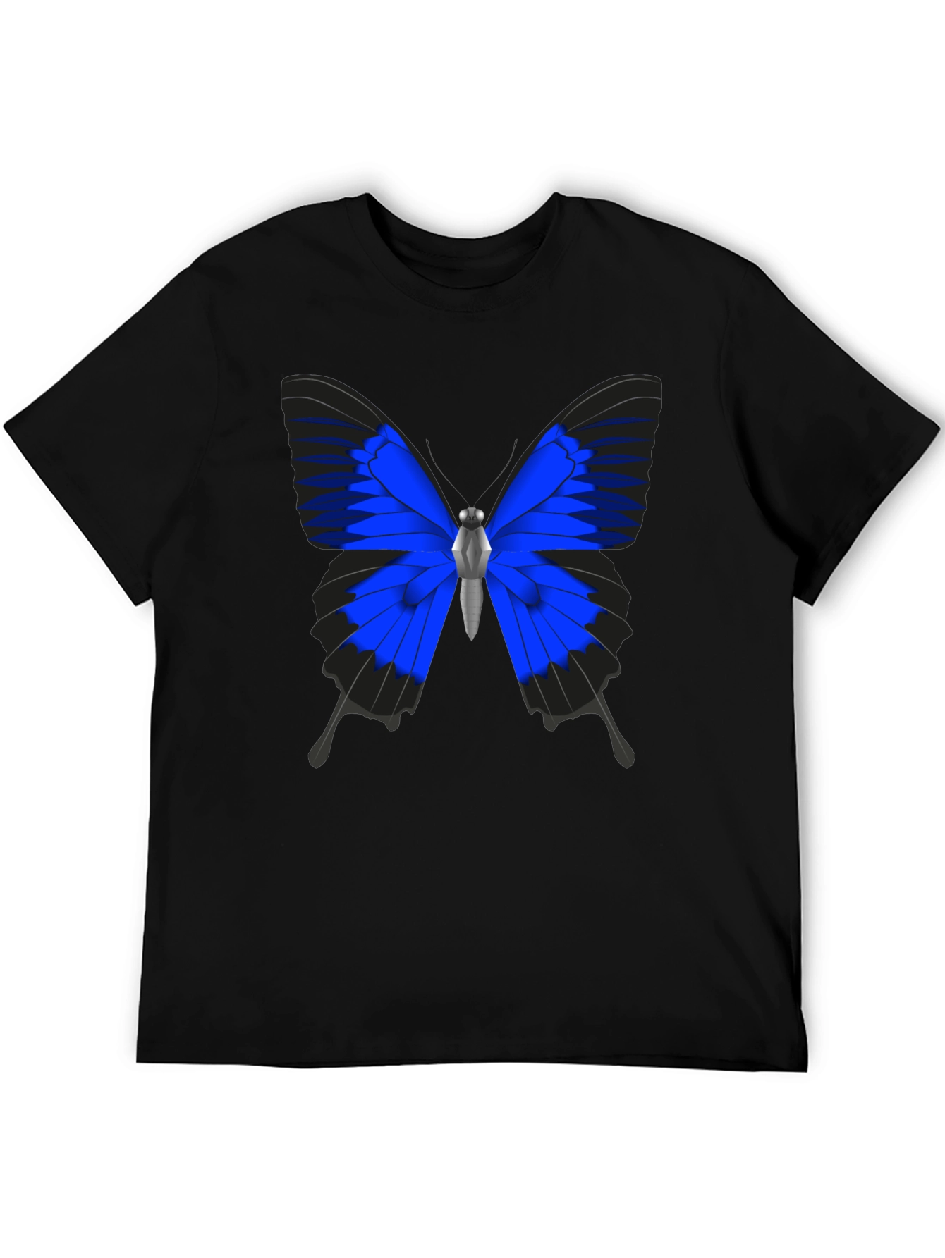Black Blue Butterfly Graphic Black T-Shirt view 5