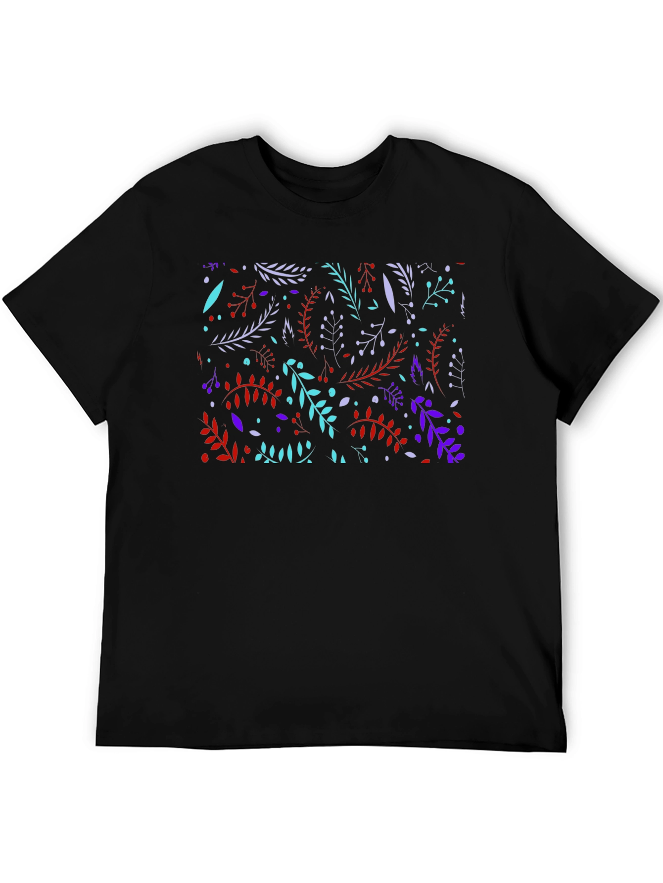 Black Floral Botanical Pattern Black T-Shirt view 5