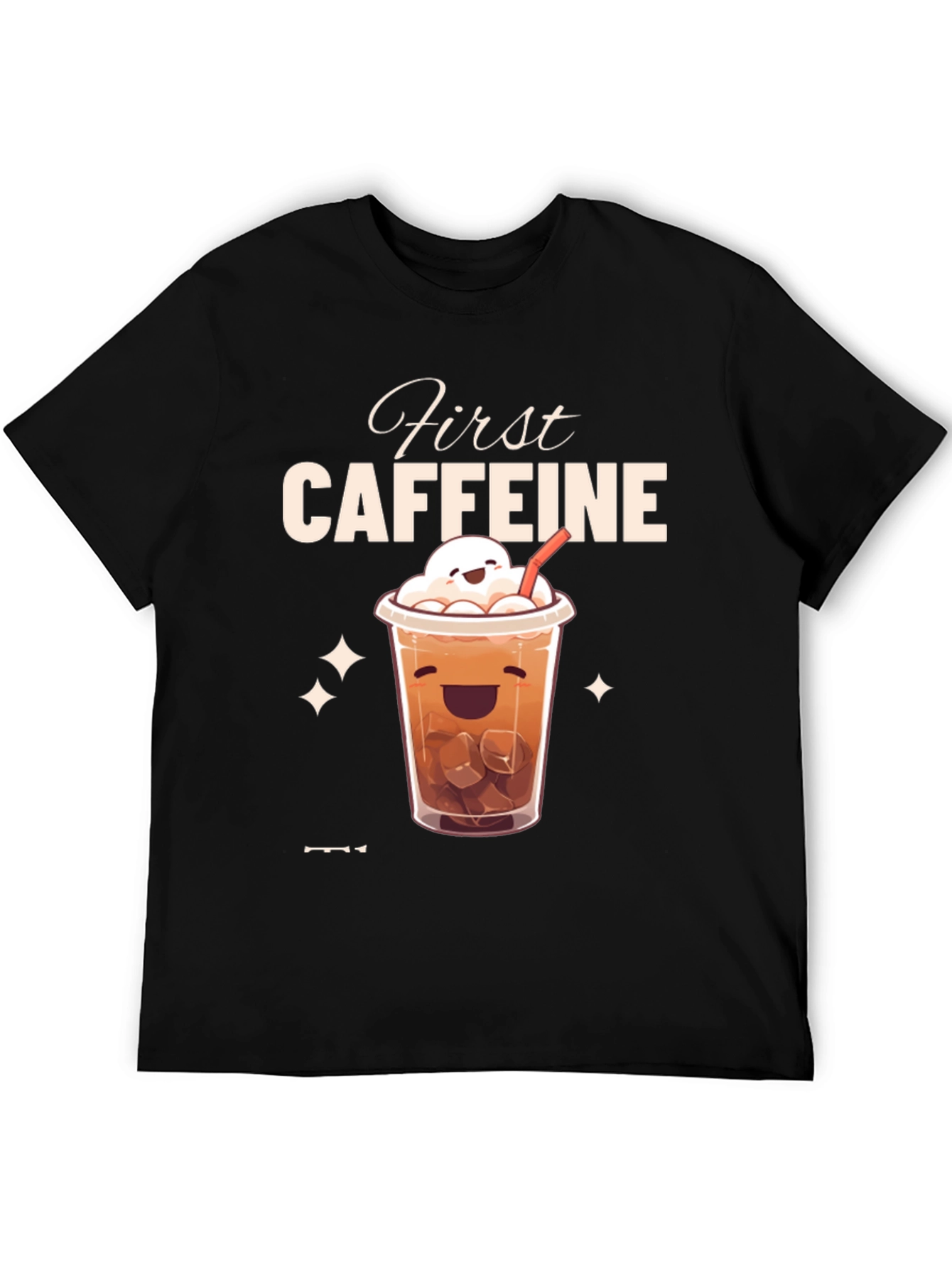Black First Caffeine Kawaii Iced Coffee T-Shirt view 5