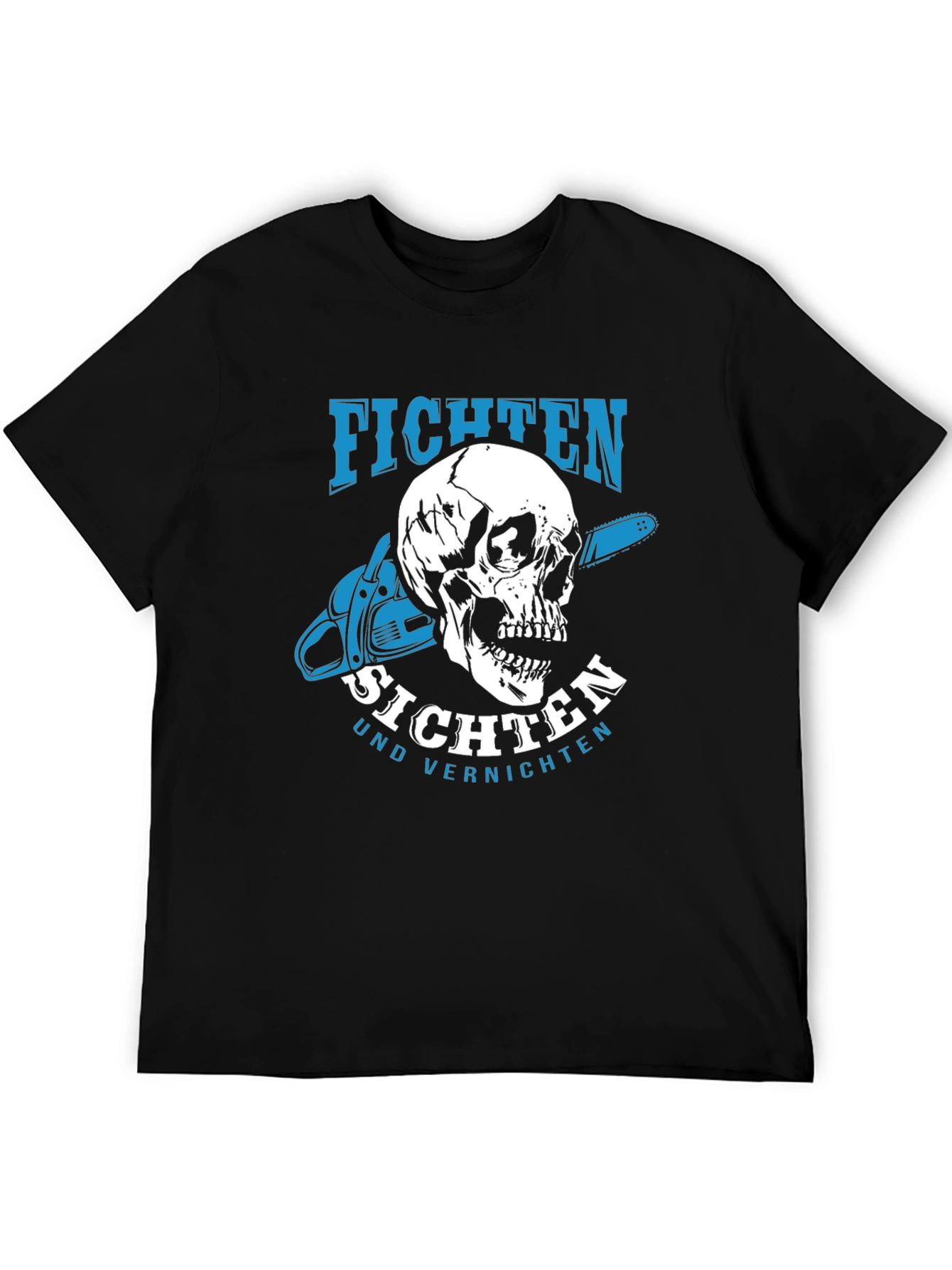 Black Fichten T-Shirt - Skull & Chainsaw Design view 5