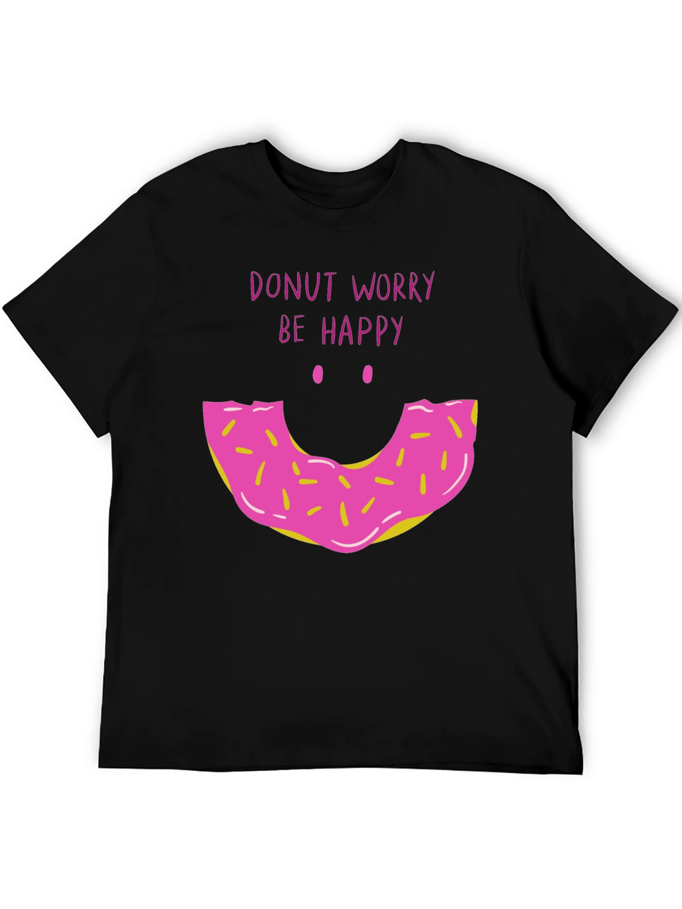 Black Donut Worry Be Happy Graphic T-Shirt view 5