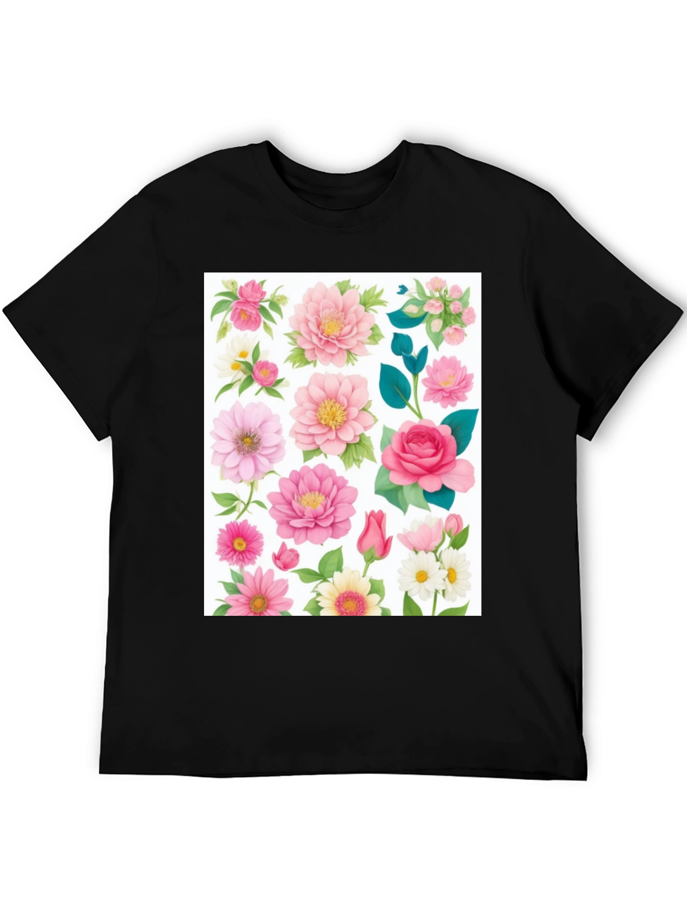 Black Floral Print Black T-Shirt view 5