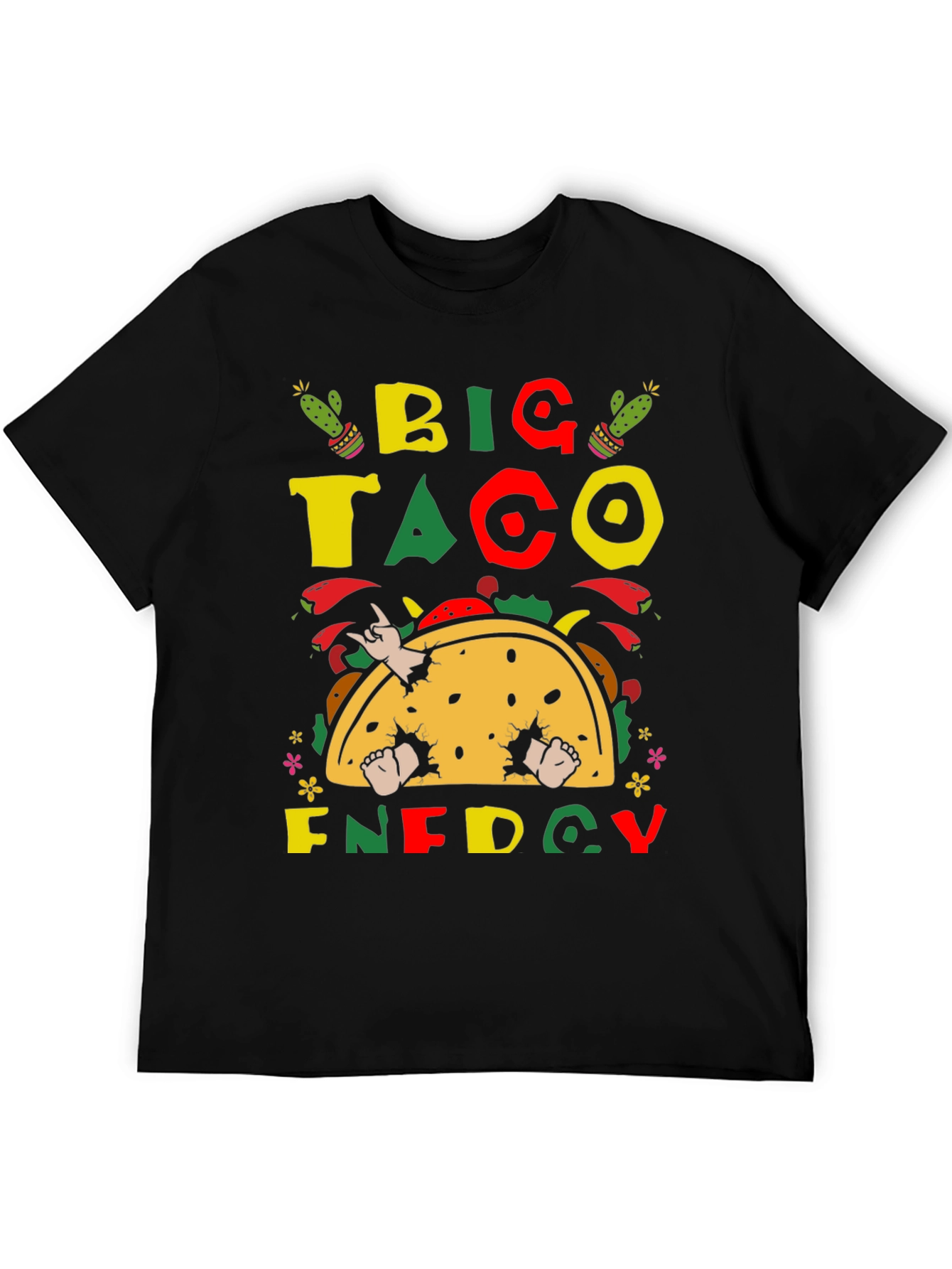 Black Big Taco Energy Graphic T-Shirt - Fun Foodie Tee view 5