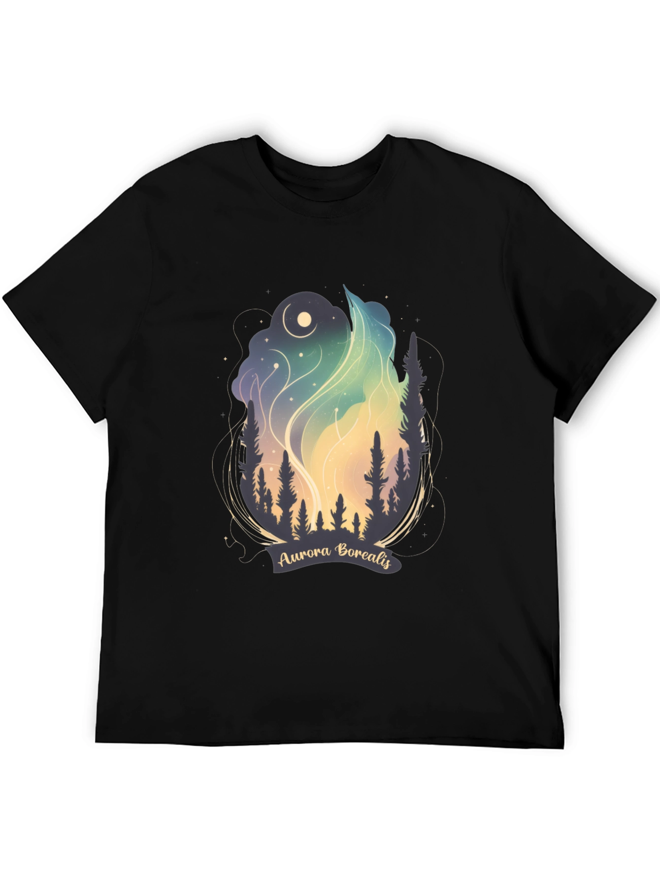 Black Aurora Borealis Graphic Tee - Night Sky T-Shirt view 5