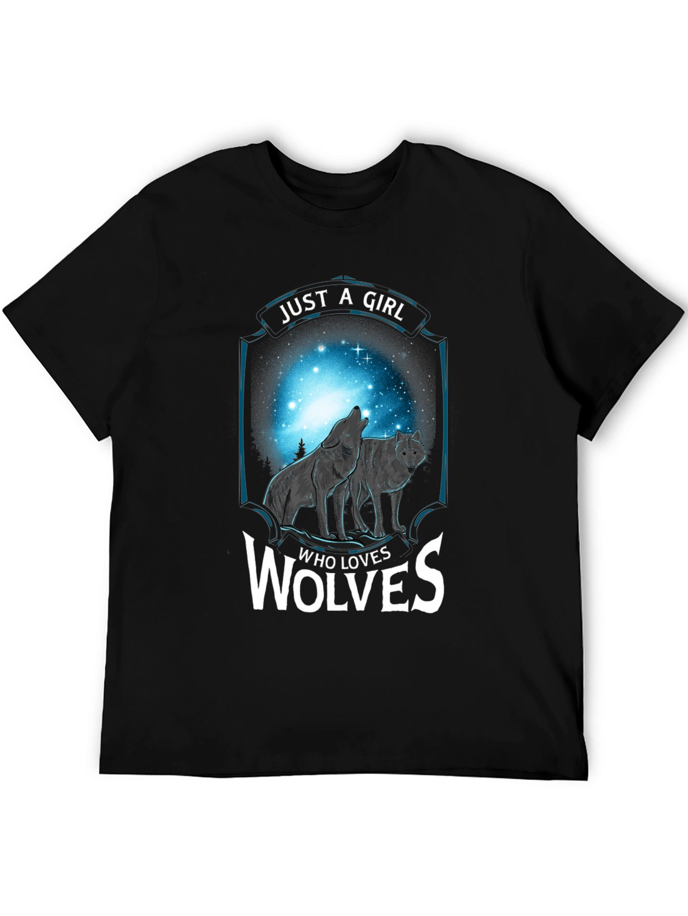 Black Just a Girl Who Loves Wolves T-Shirt view 5