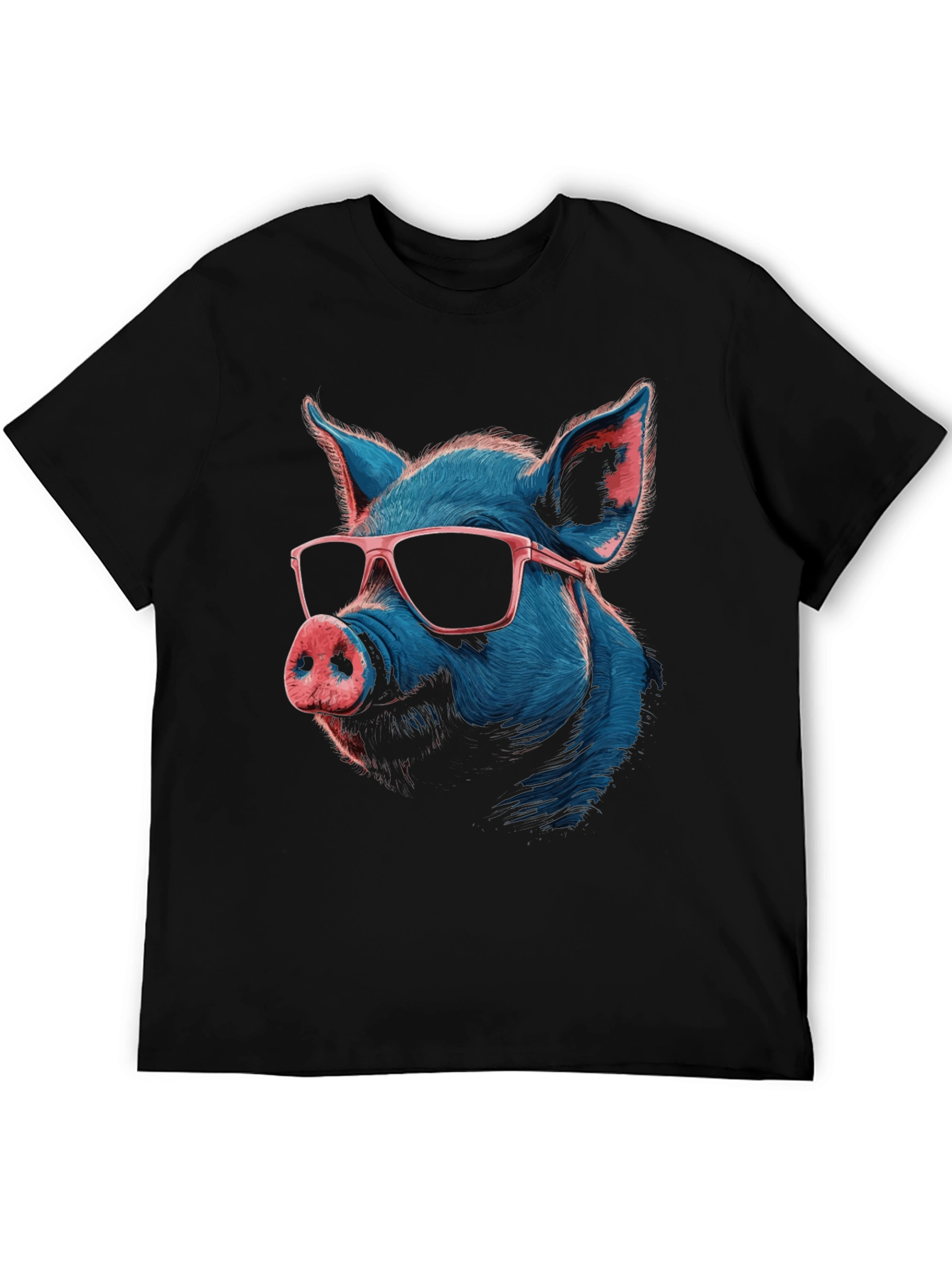 Black Cool Pig Graphic T-Shirt - Quirky Men's Tee view 5