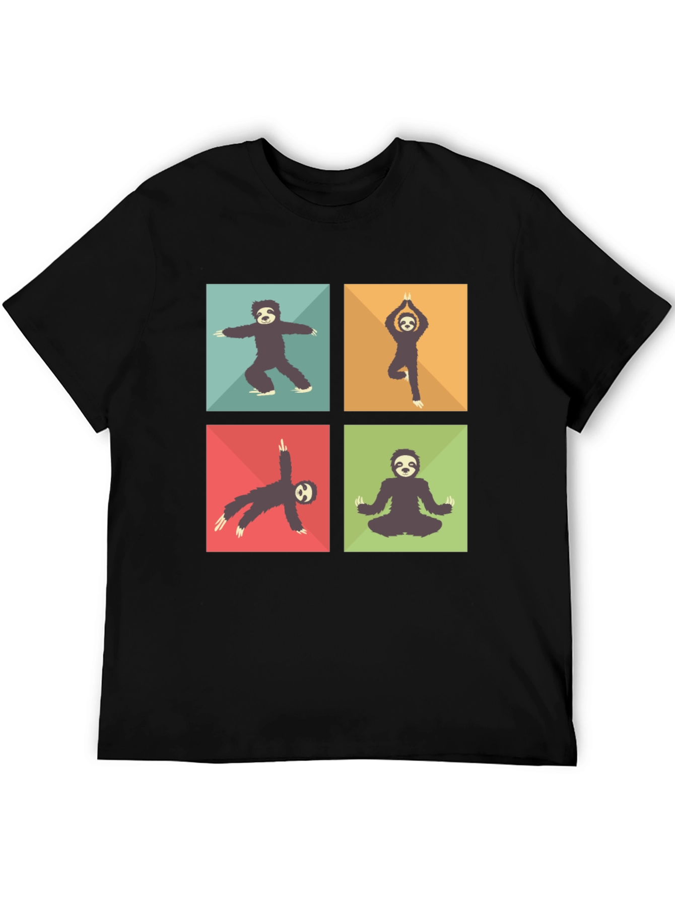 Black Sloth Yoga Poses T-Shirt Black Cotton Blend view 5