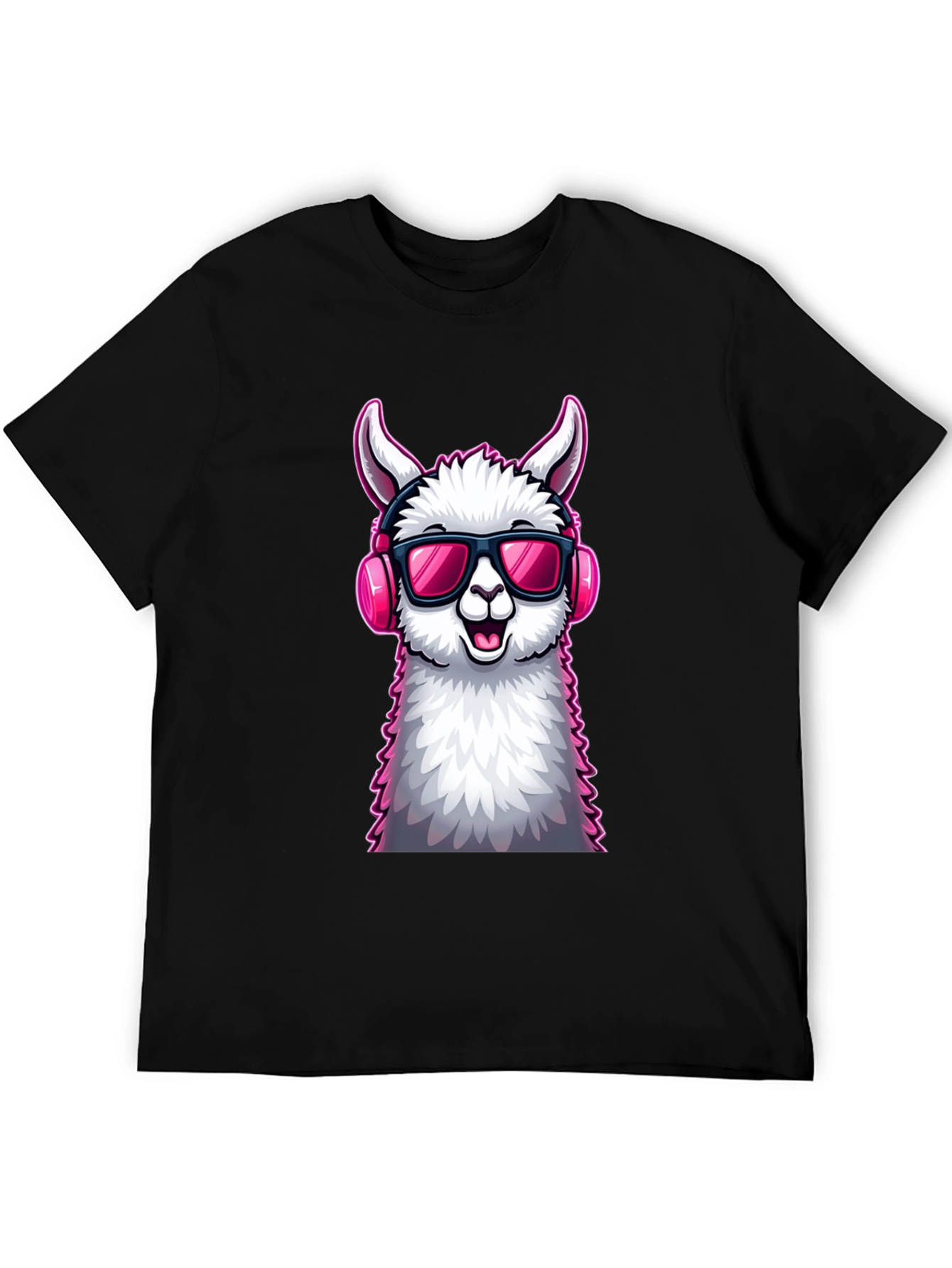 Black Cool Llama Graphic Tee - Black Cotton T-Shirt view 5