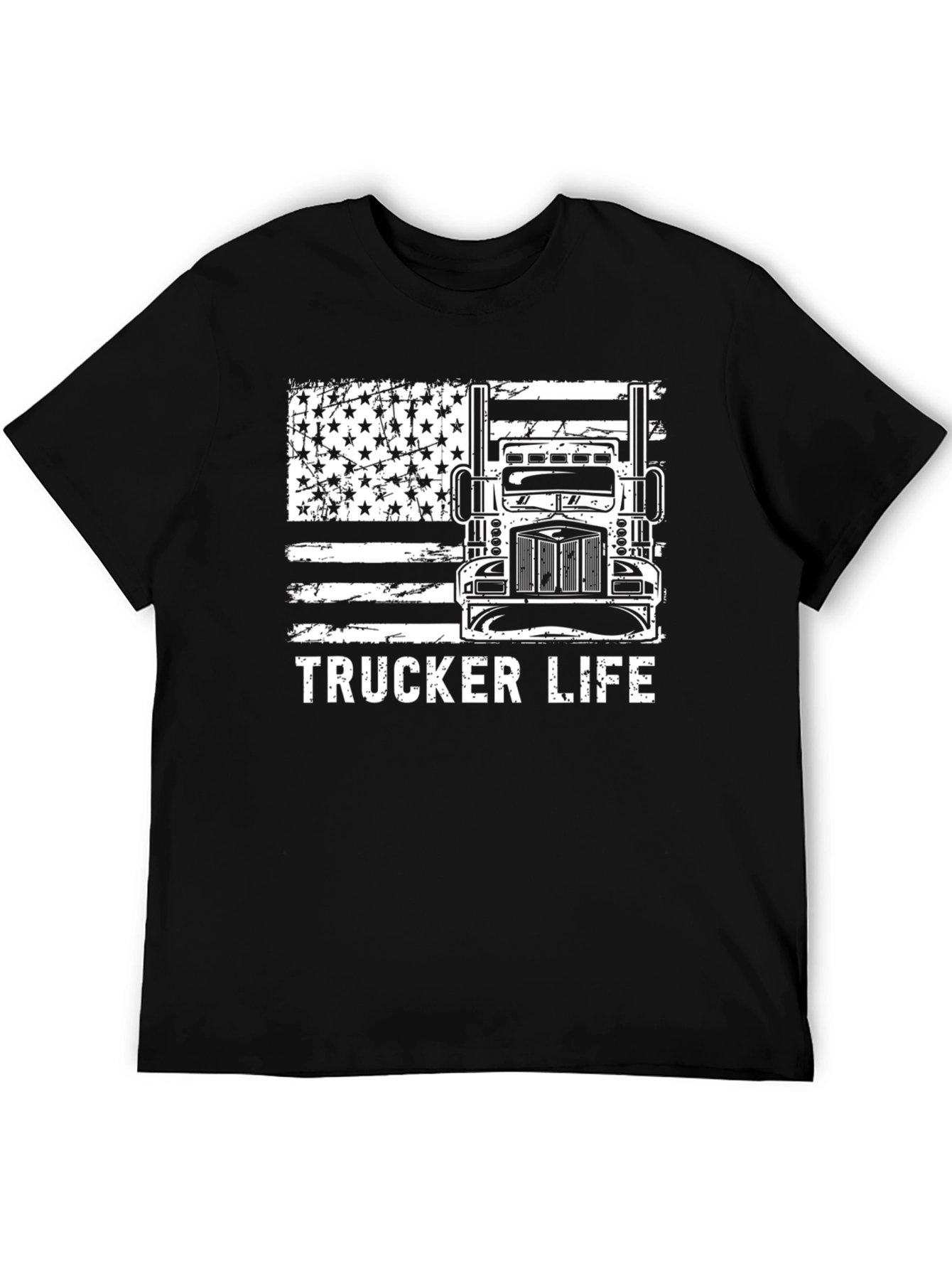 Black Trucker Life American Flag Graphic Tee view 5