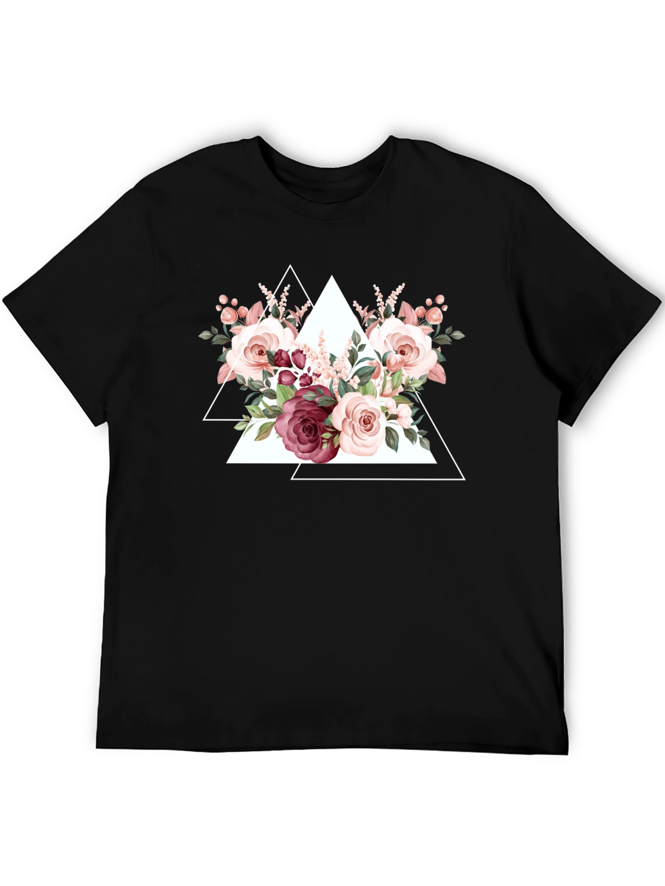 Black Floral Triangle Graphic Tee - Black view 5