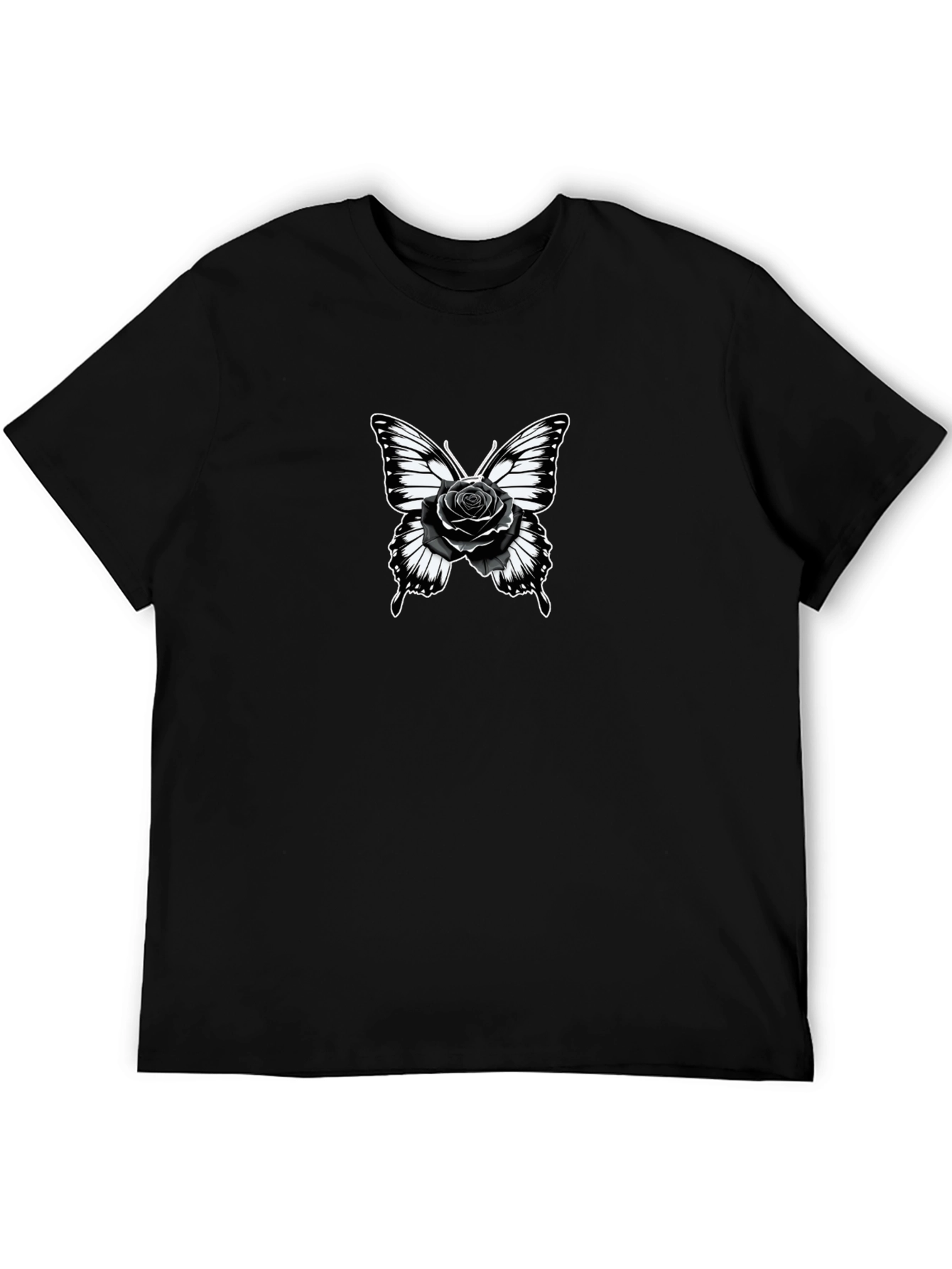 Black Butterfly Rose Graphic Tee - Black Cotton Blend view 5