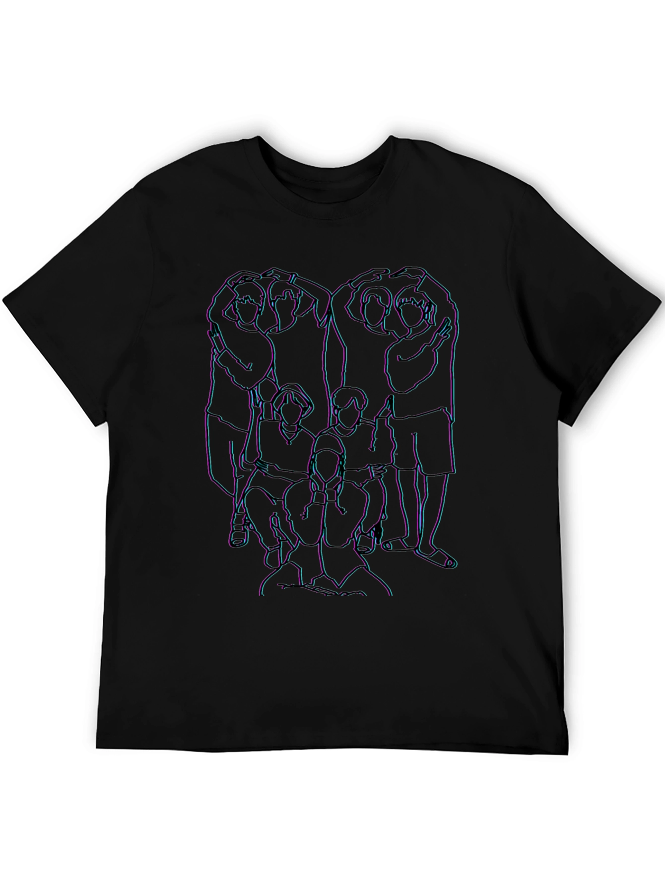 Black Abstract Line Art Graphic Print Crew Neck T-Shirt view 5
