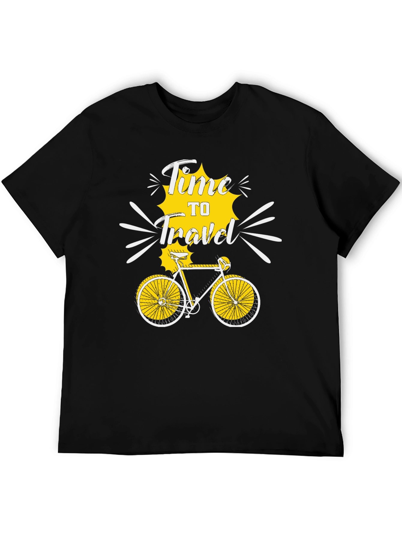 Black Time to Travel Bicycle Graphic Tee - Black Cotton T-Shirt view 5