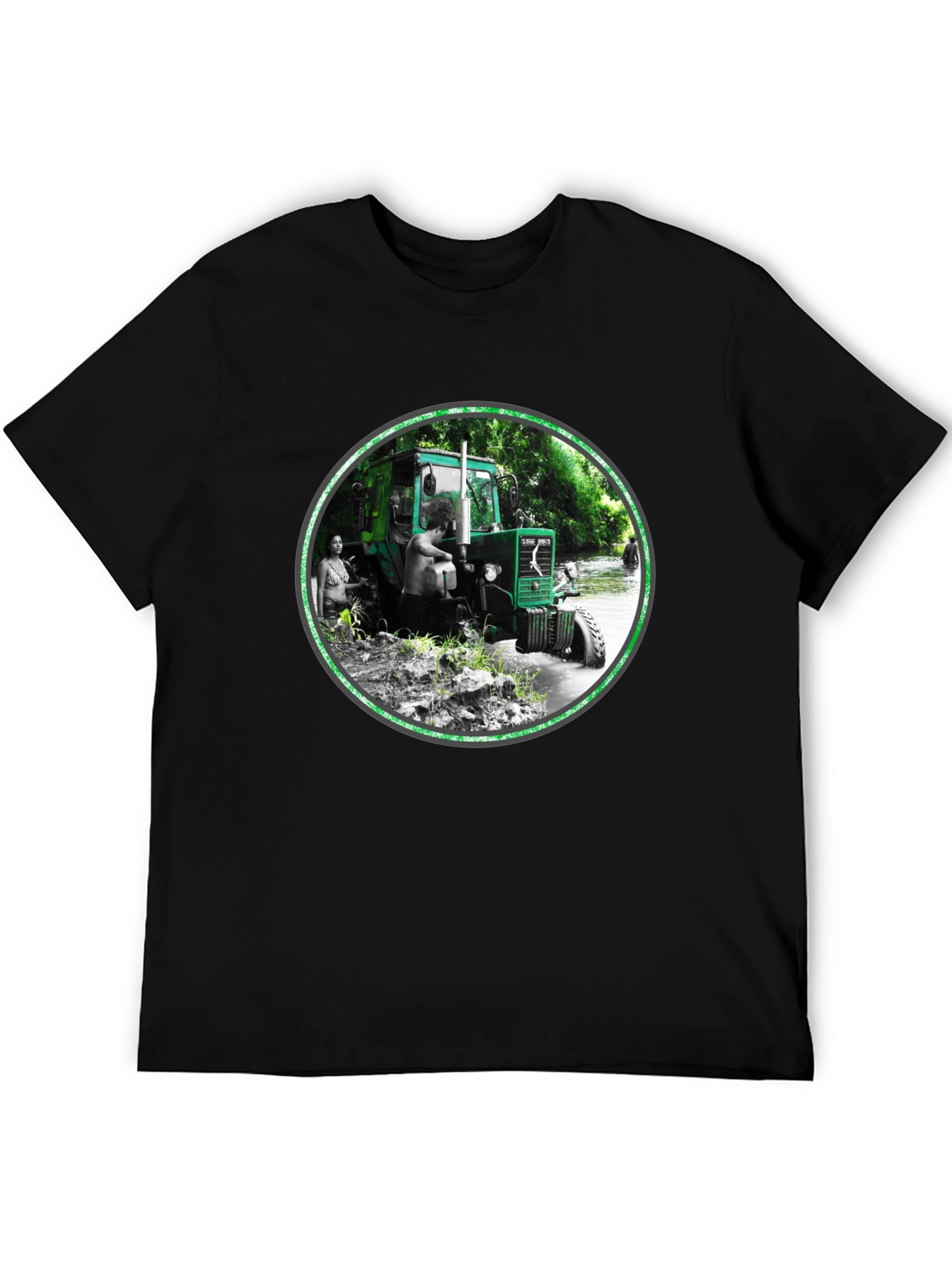 Black Tractor Scene Graphic Tee - Men's Black T-Shirt view 5