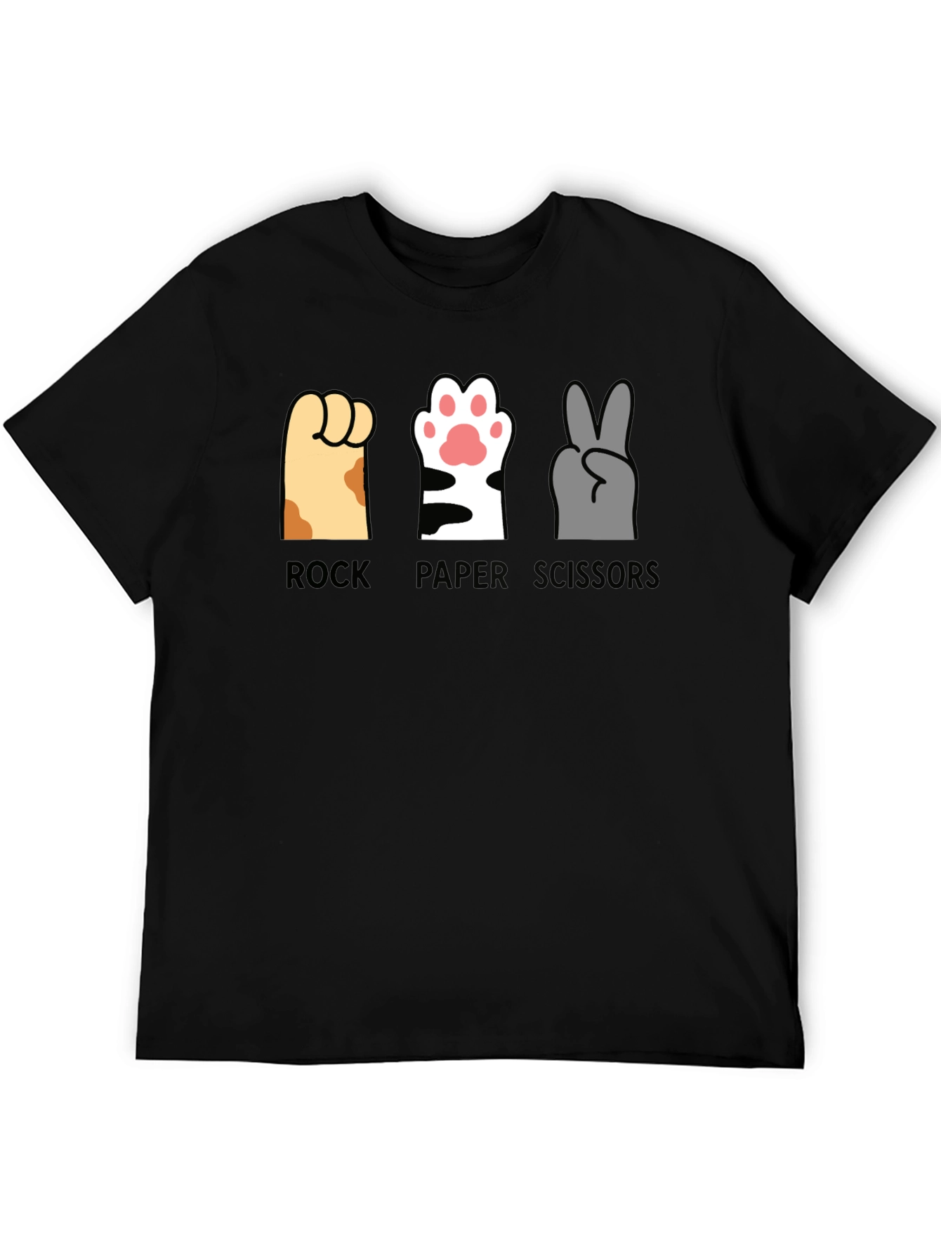 Black Rock Paper Scissors Cat Paws T-Shirt view 5