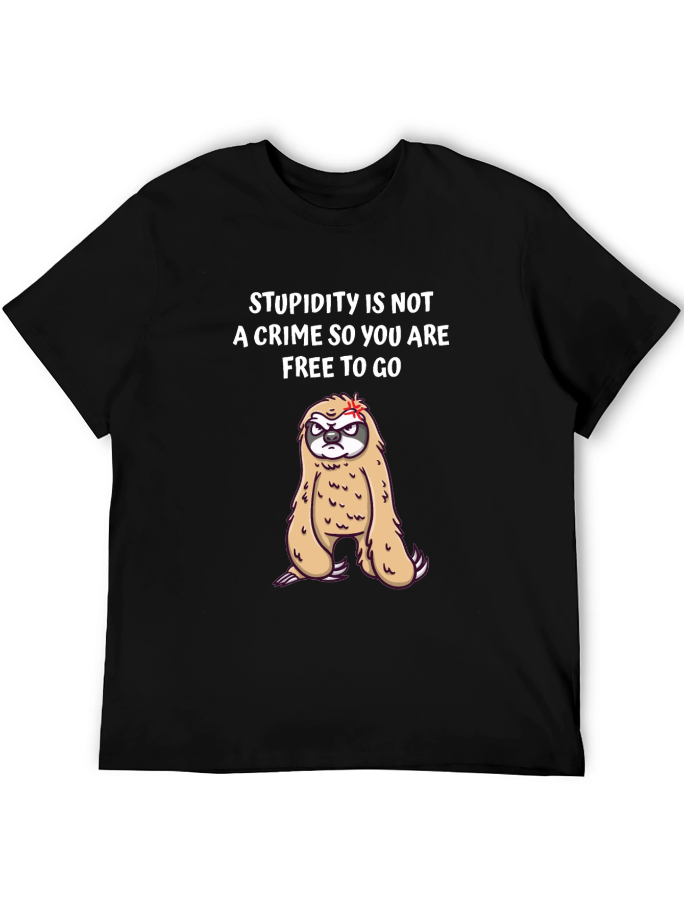 Black Funny Sloth T-Shirt: Stupidity Is Not A Crime Tee view 5