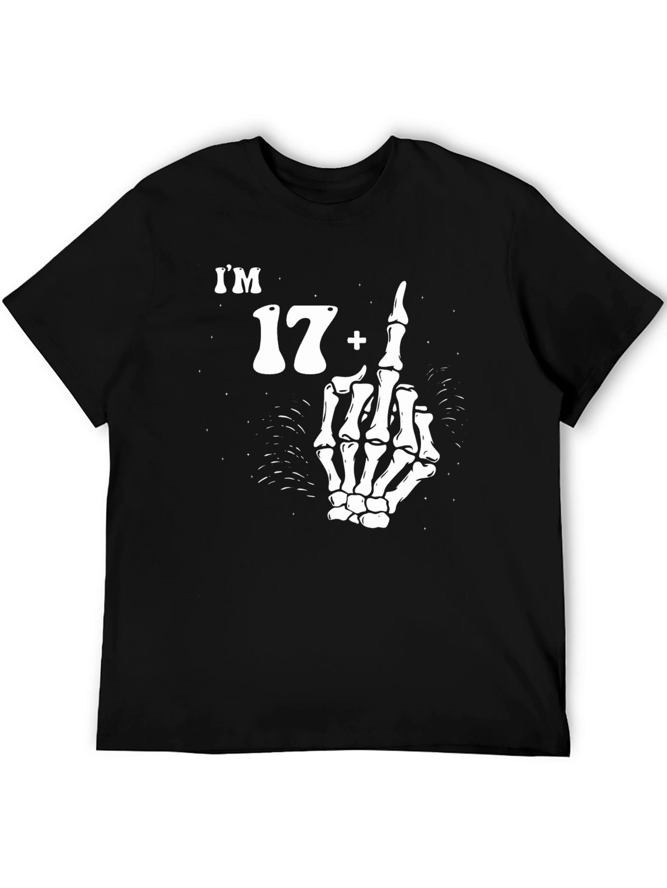 Black I'm 17 Plus 1 T-Shirt with Skeleton Middle Finger Graphic view 5