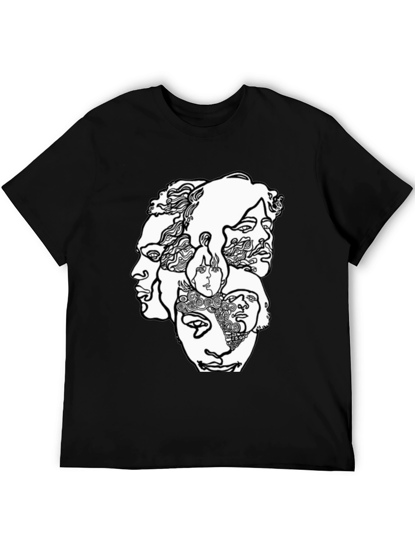 Black Abstract Faces Graphic T-Shirt - Unisex Crew Neck view 5