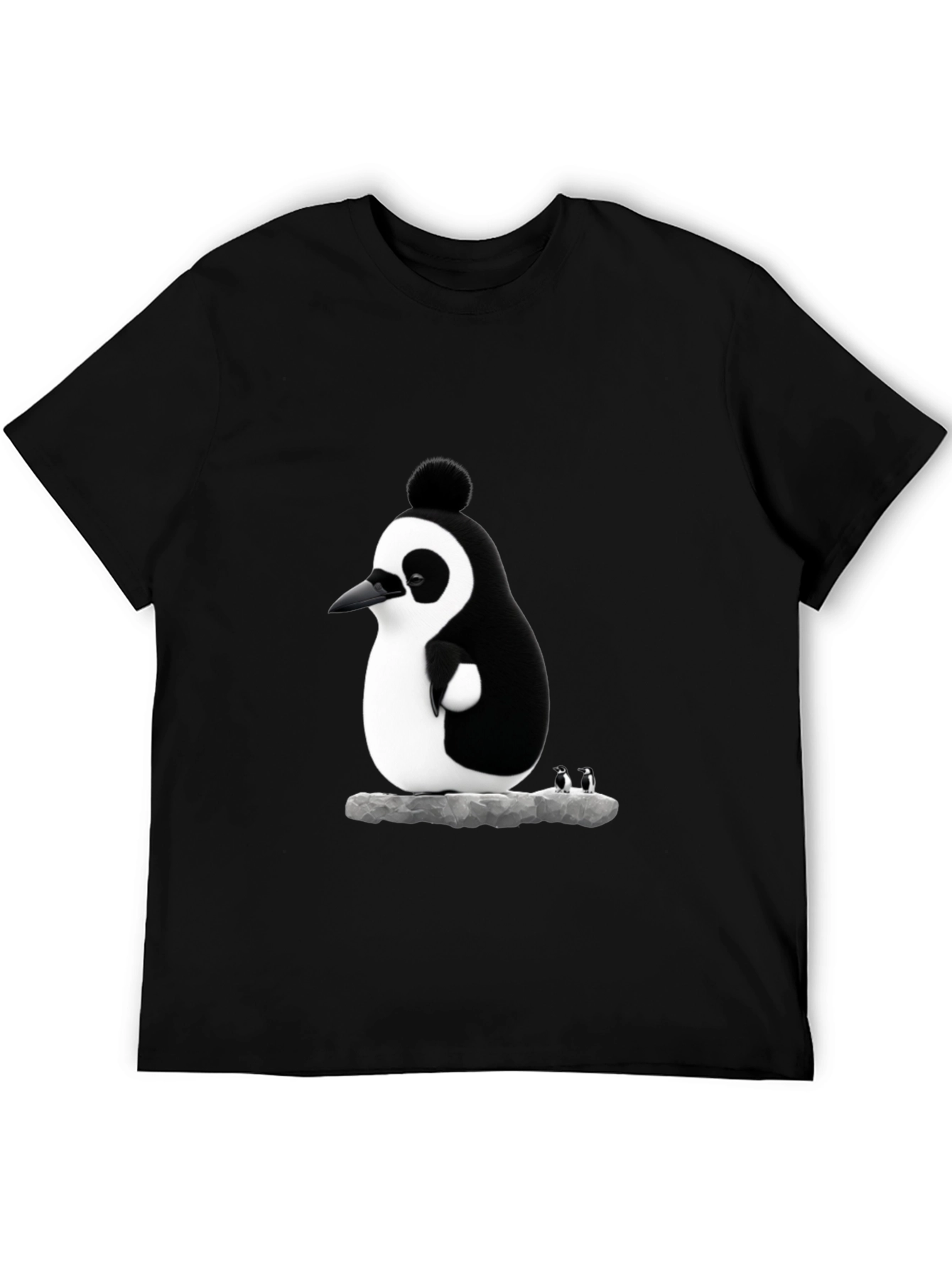 Black Whimsical Penguin Graphic Tee - Black Cotton Blend view 5