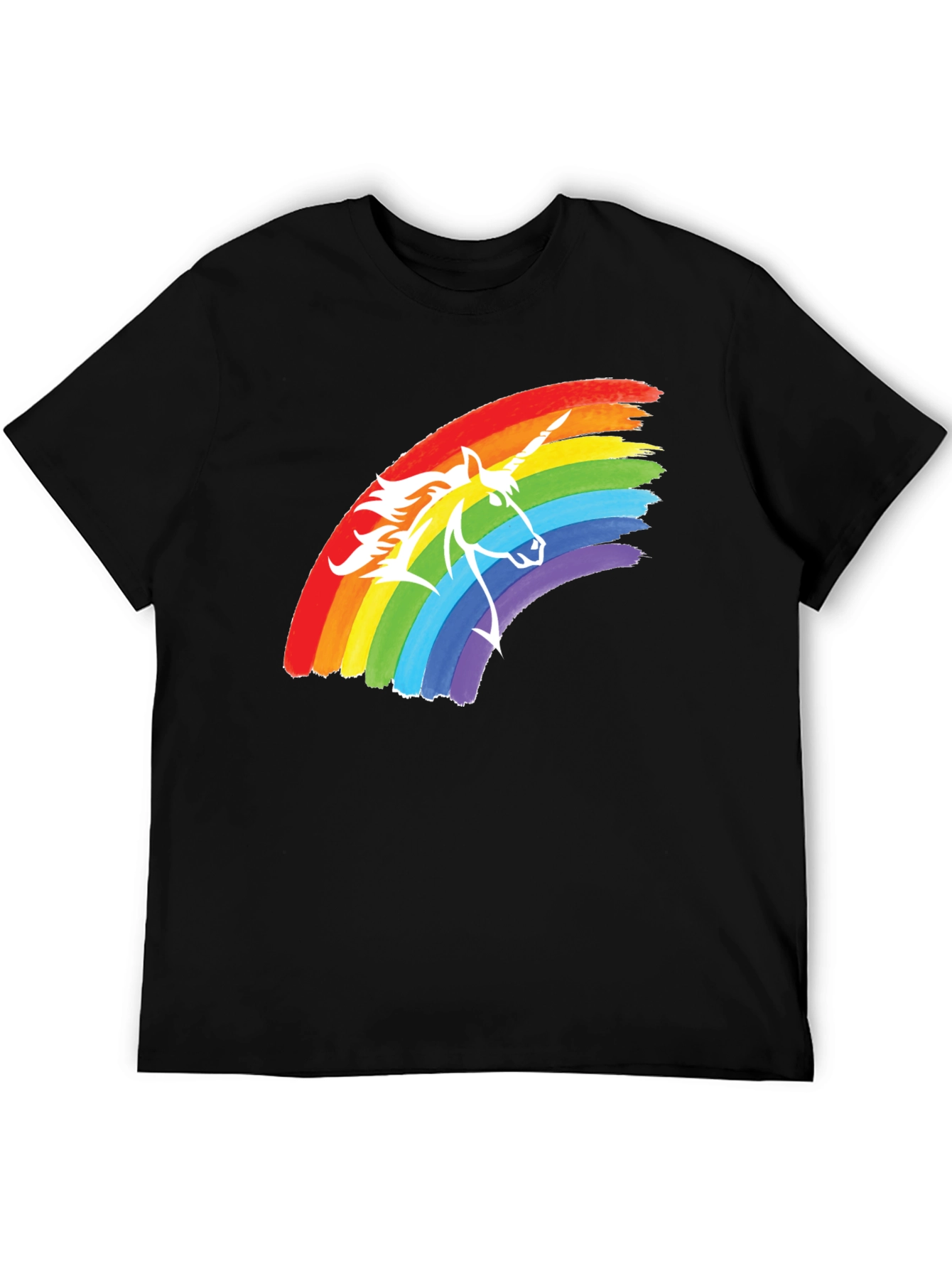 Black Rainbow Unicorn Graphic Tee - Black Cotton T-Shirt view 5