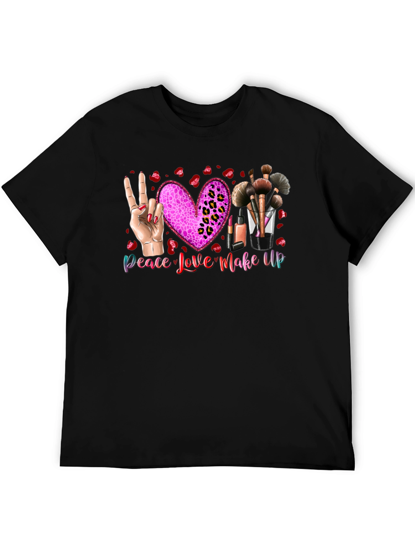 Black Peace Love Makeup T-Shirt, Beauty Graphic Tee view 5