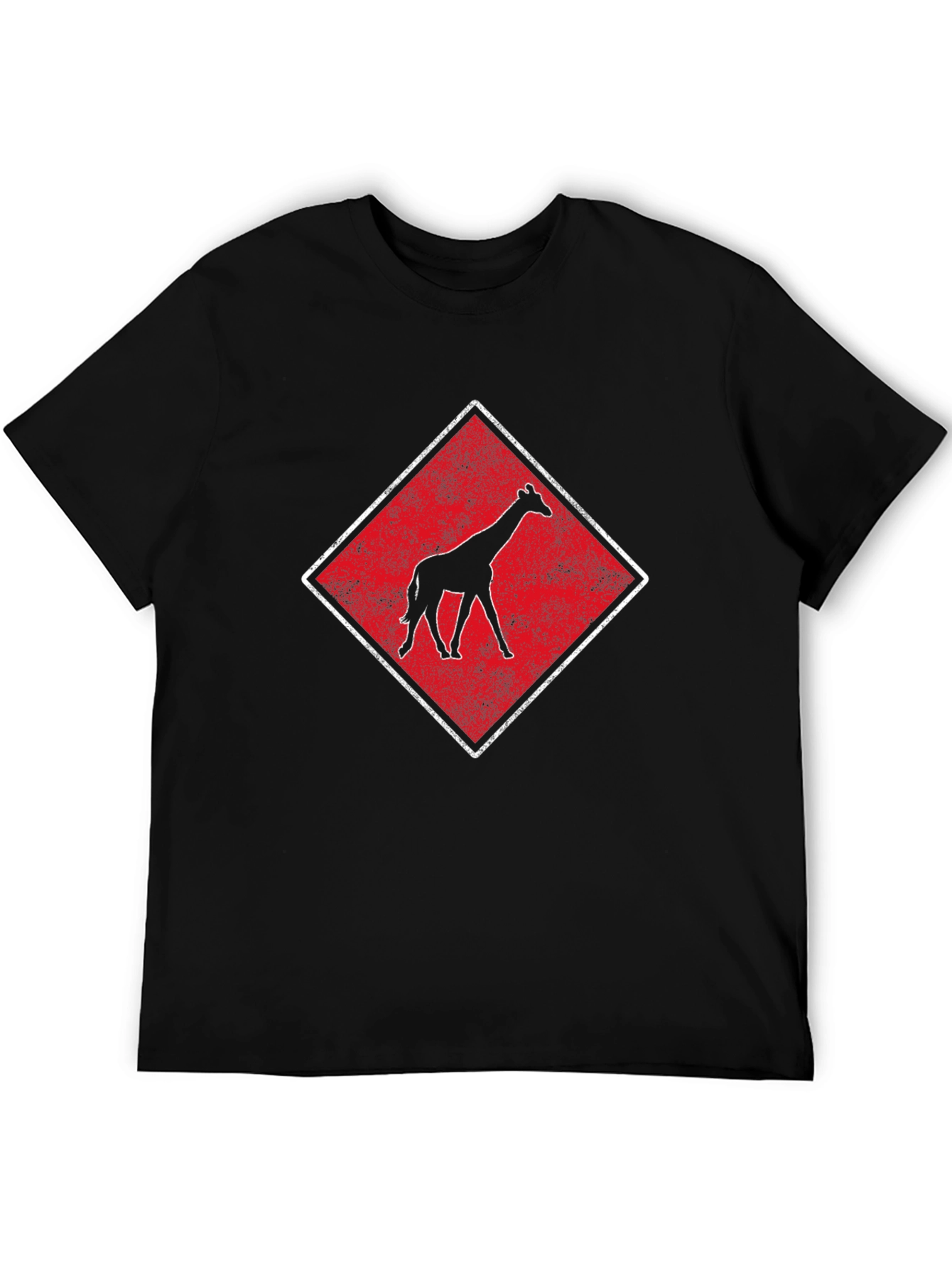 Black Giraffe Graphic Tee - Retro Style Diamond Design view 5