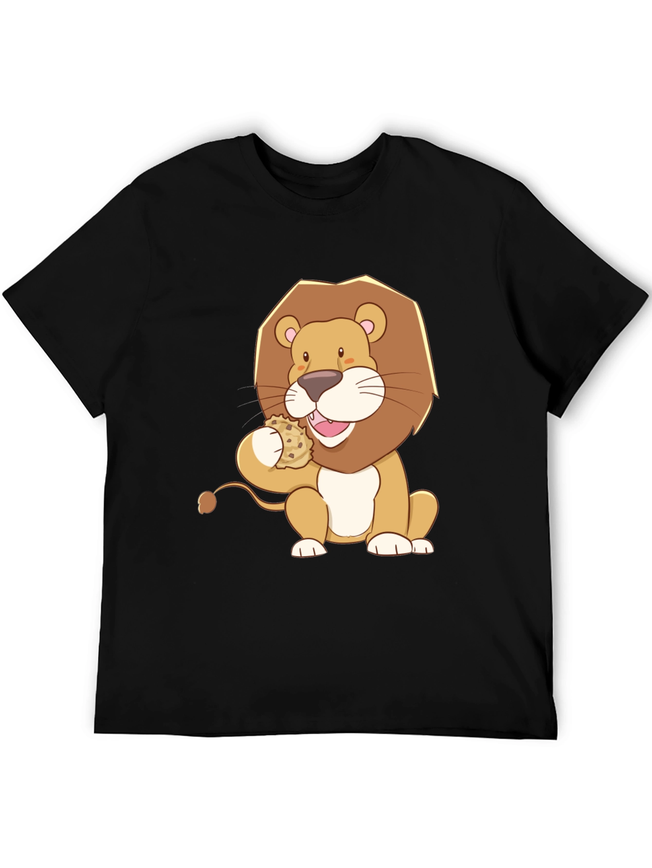 Black Lion Eating Cookie Graphic Tee - Black Cotton Shirt view 5