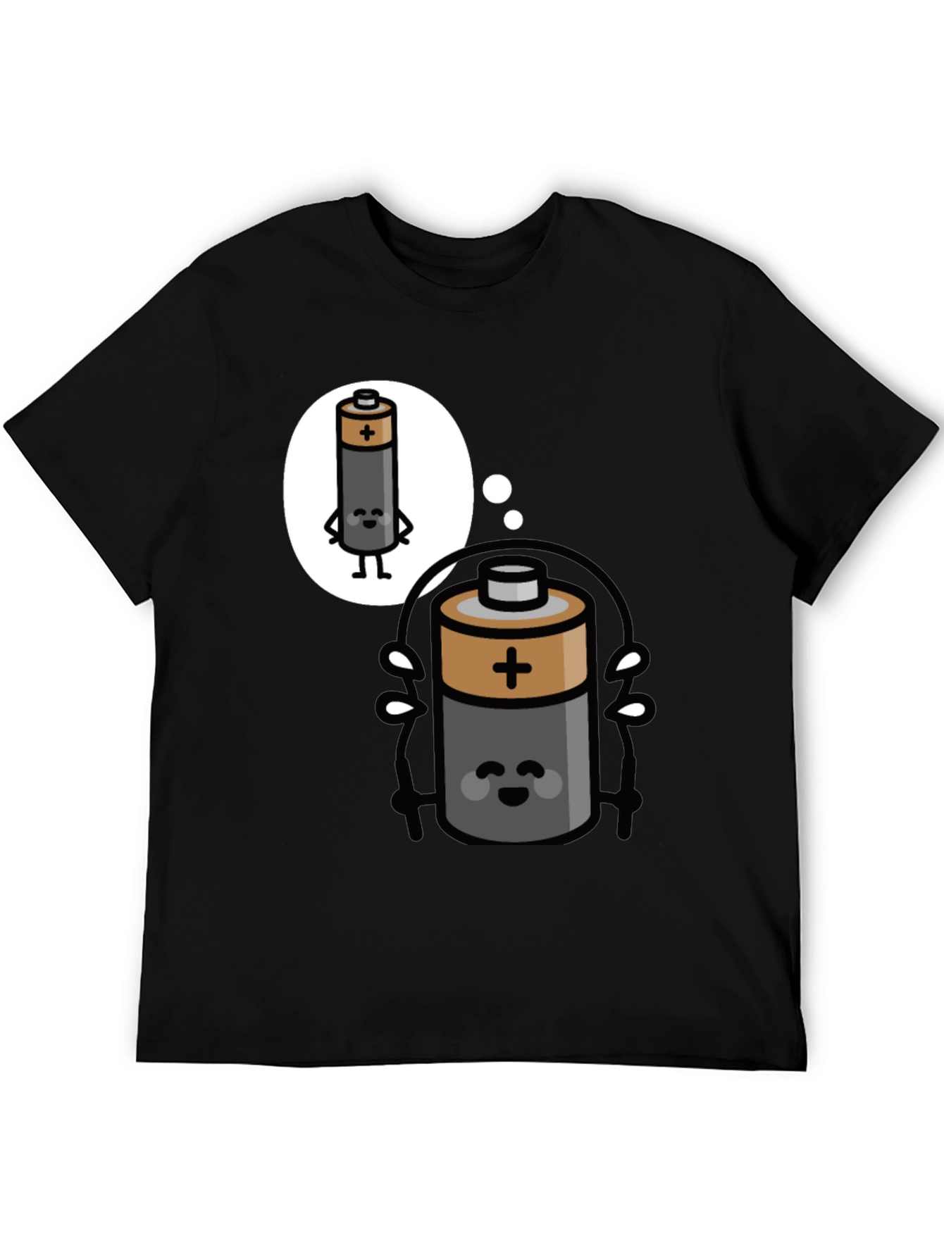 Black Funny Battery Cartoon T-Shirt - Energy Humor Tee view 5