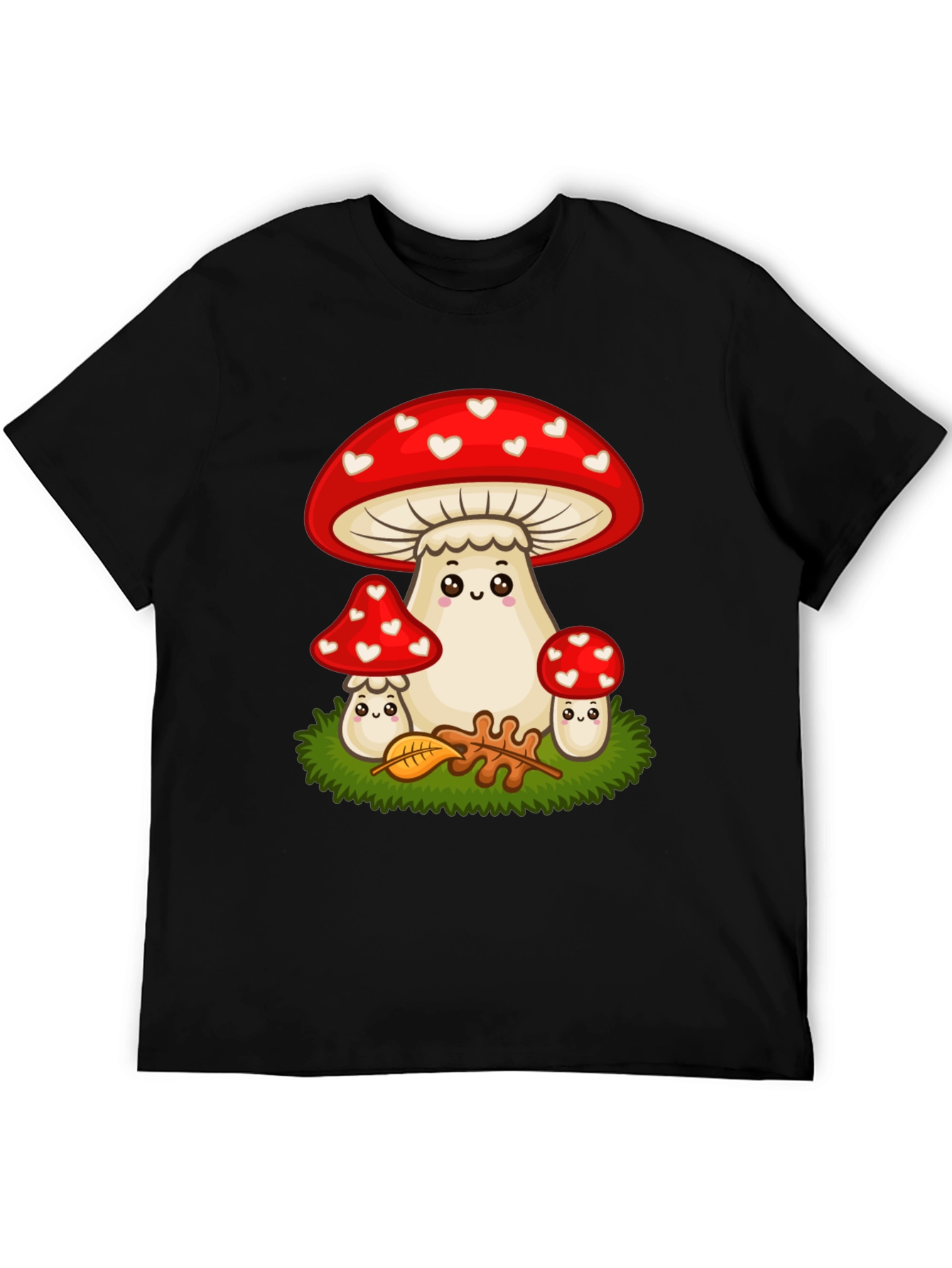 Black Cute Mushroom T-Shirt - Heart Pattern view 5