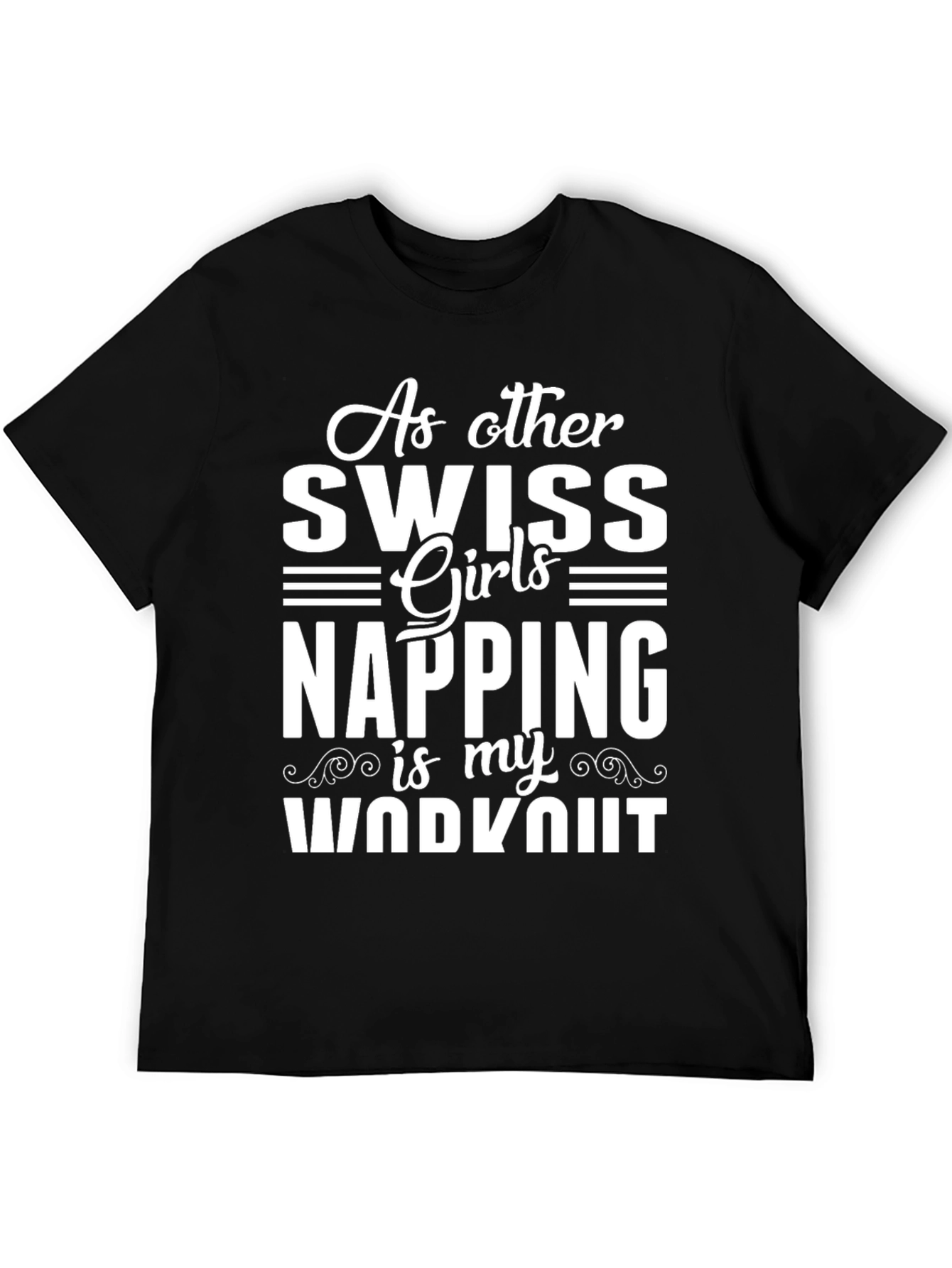 Black Funny Swiss Girl Napping Workout T-Shirt view 5