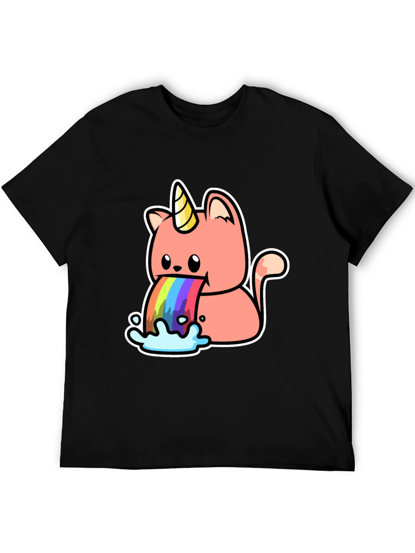 Black Unicorn Cat Rainbow Puke Graphic Tee view 5