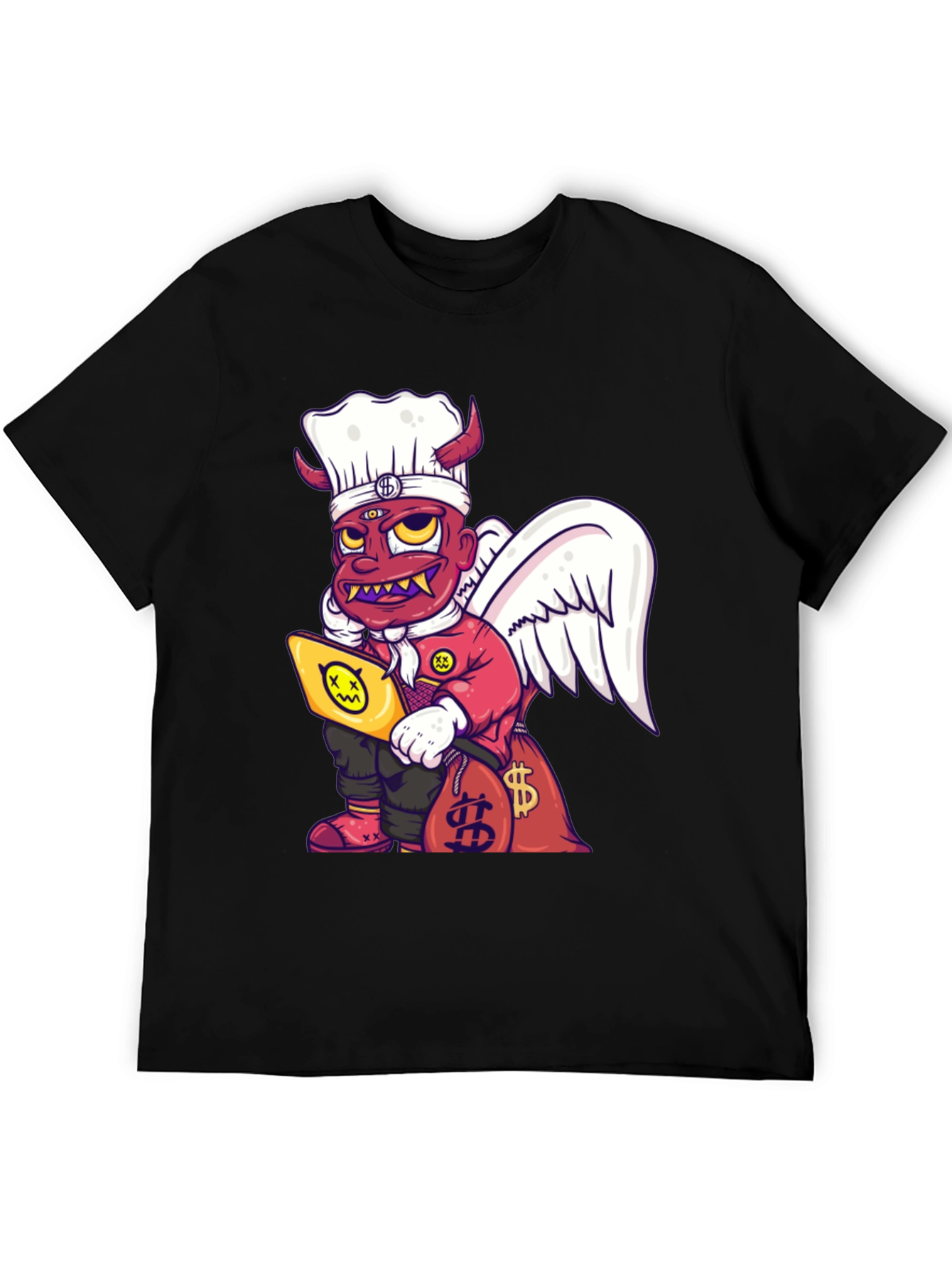 Cartoon Angel & Devil Chef Graphic T-Shirt - 5