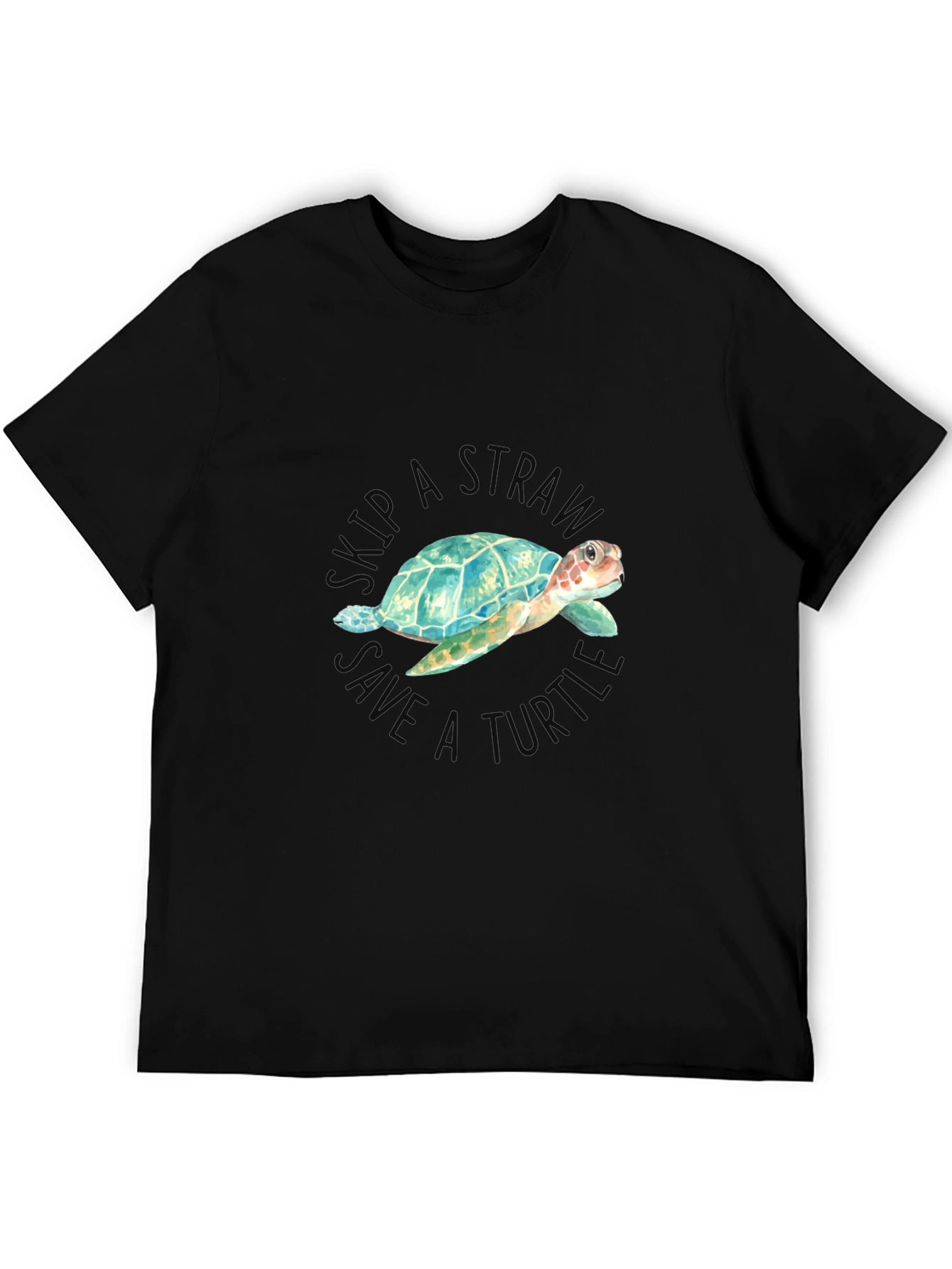 Black Skip a Straw Save a Turtle T-Shirt view 5