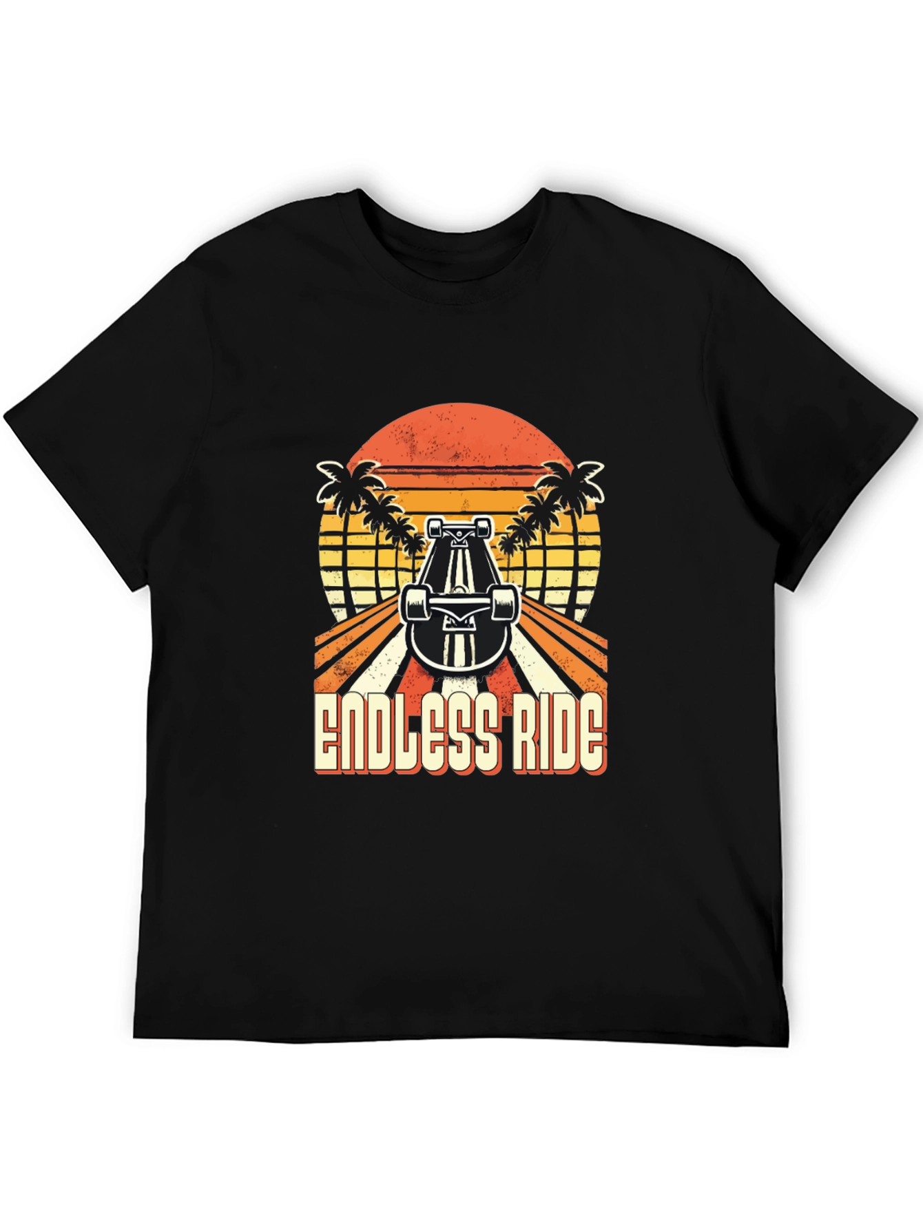 Black Endless Ride Skateboard T-Shirt Retro Sunset Palm Tree view 5