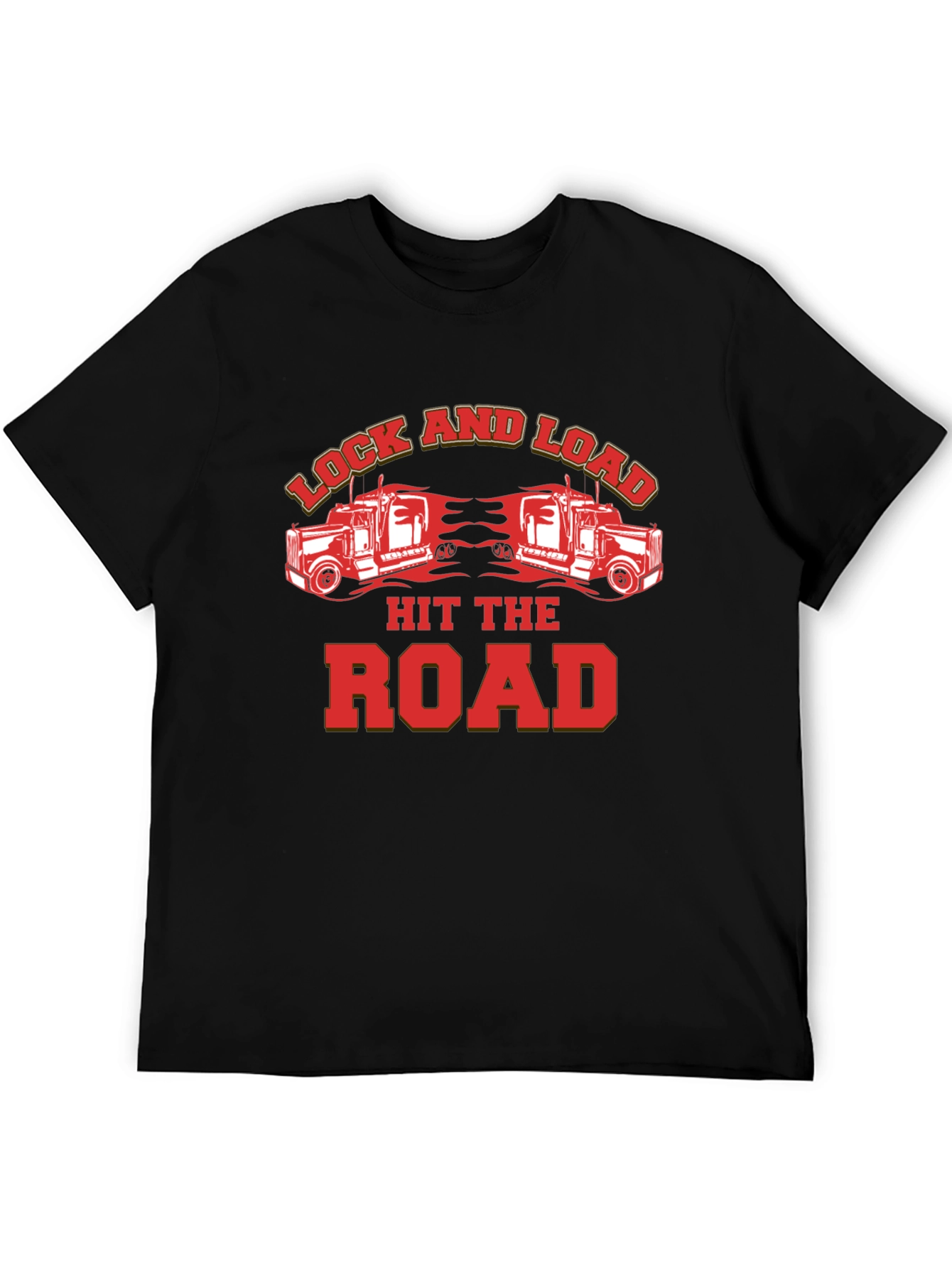 Black Lock and Load Hit The Road Trucker T-Shirt view 5