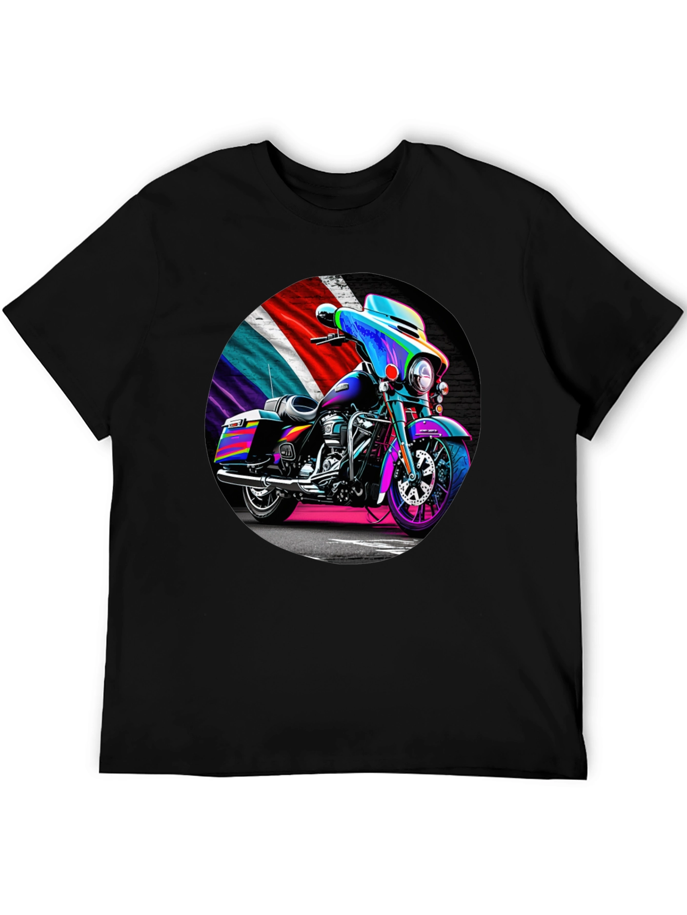 Black Motorcycle T-Shirt - Colorful Bike Design view 5