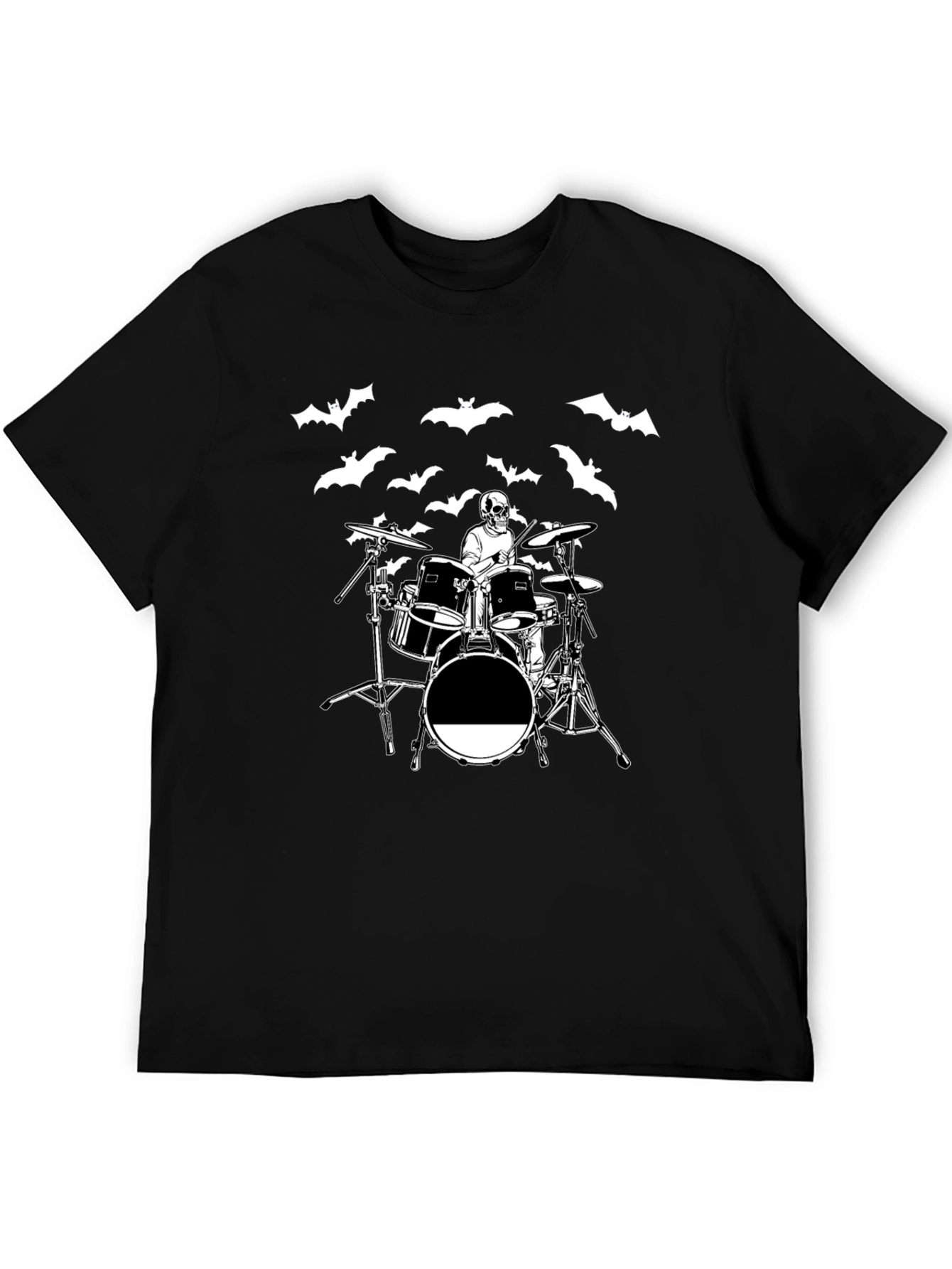 Black Skeleton Drummer Bat T-Shirt view 5