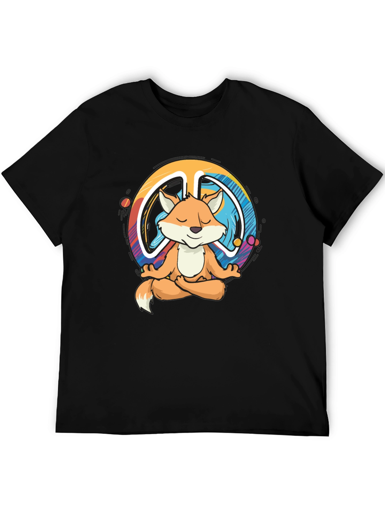 Black Zen Fox Peace Sign T-Shirt - Meditating Fox Design view 5