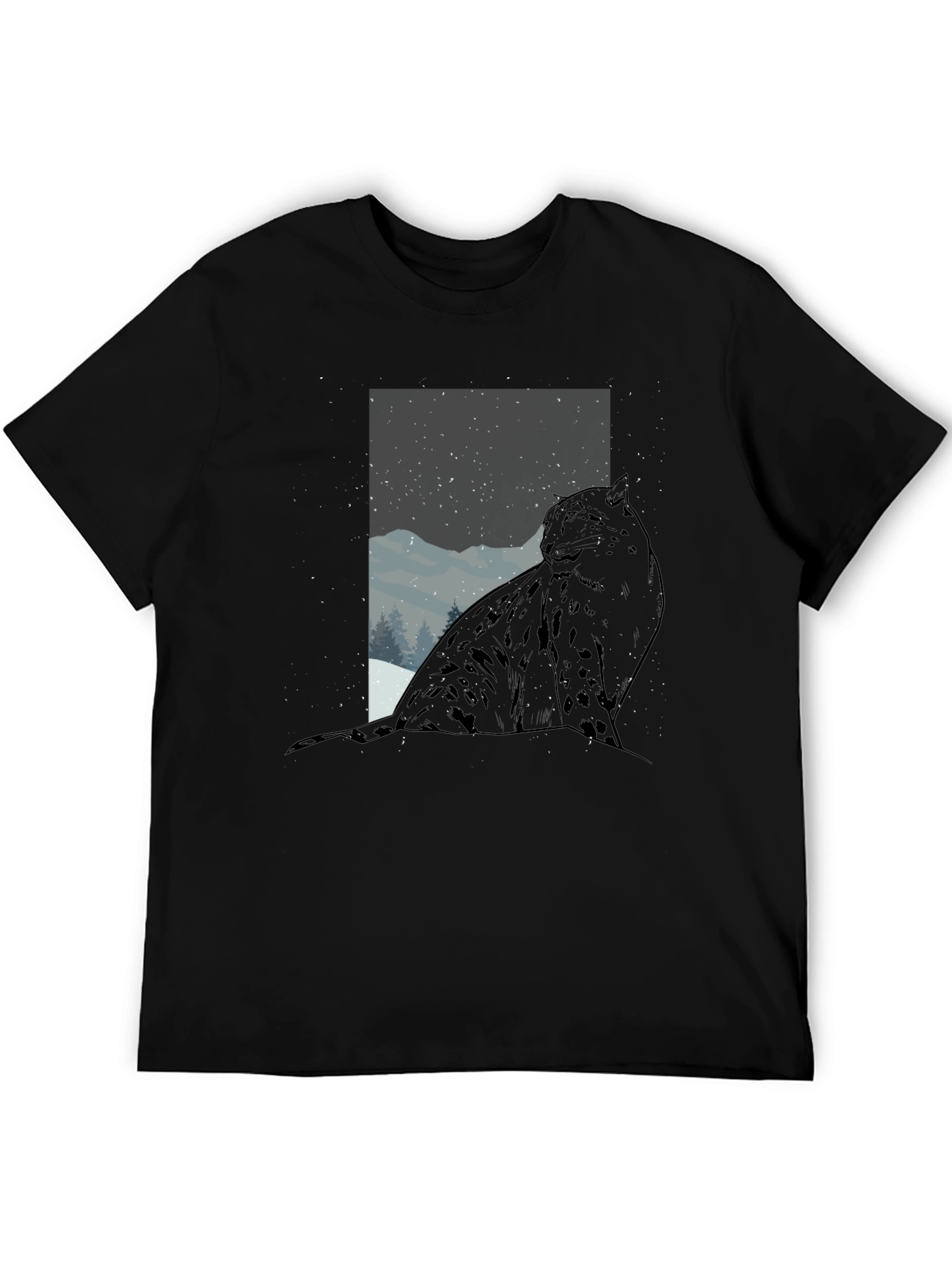 Black Snow Leopard Graphic Tee - Black Cotton Blend view 5