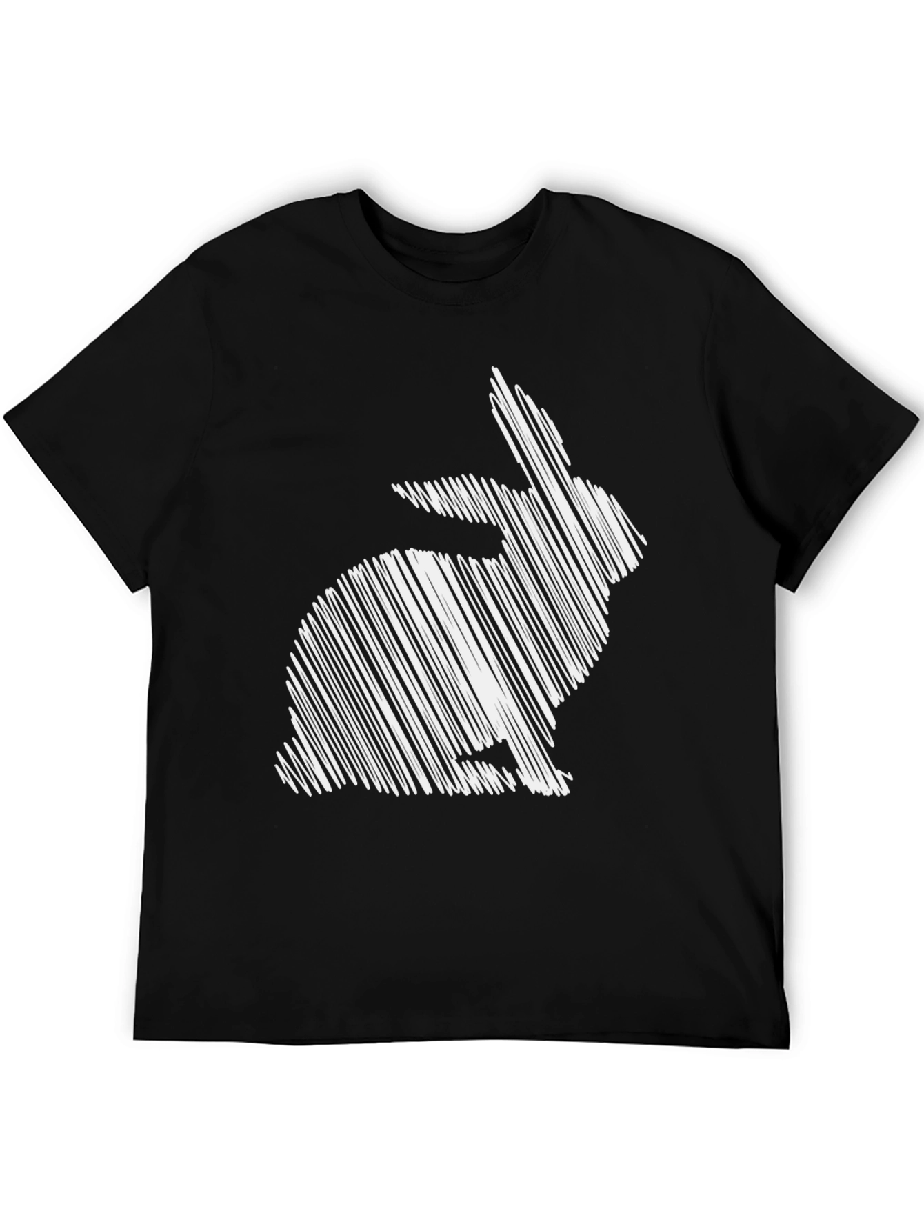 Black Rabbit Sketch Graphic Tee - Unisex Black Cotton T-Shirt view 5